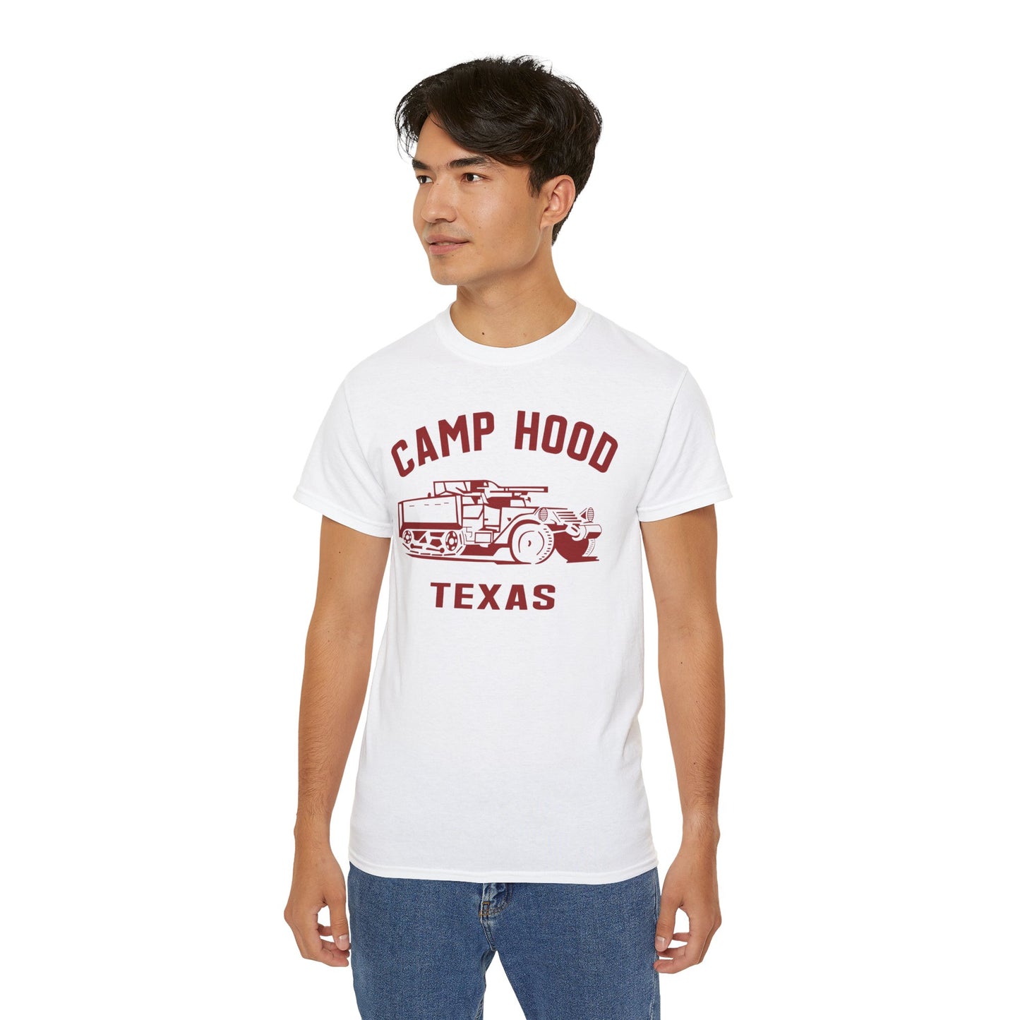 Camp Hood Short Sleeve T-Shirt – Vintage WWII Military Camp Design – Heavyweight 100% Cotton Tee (P-6033)