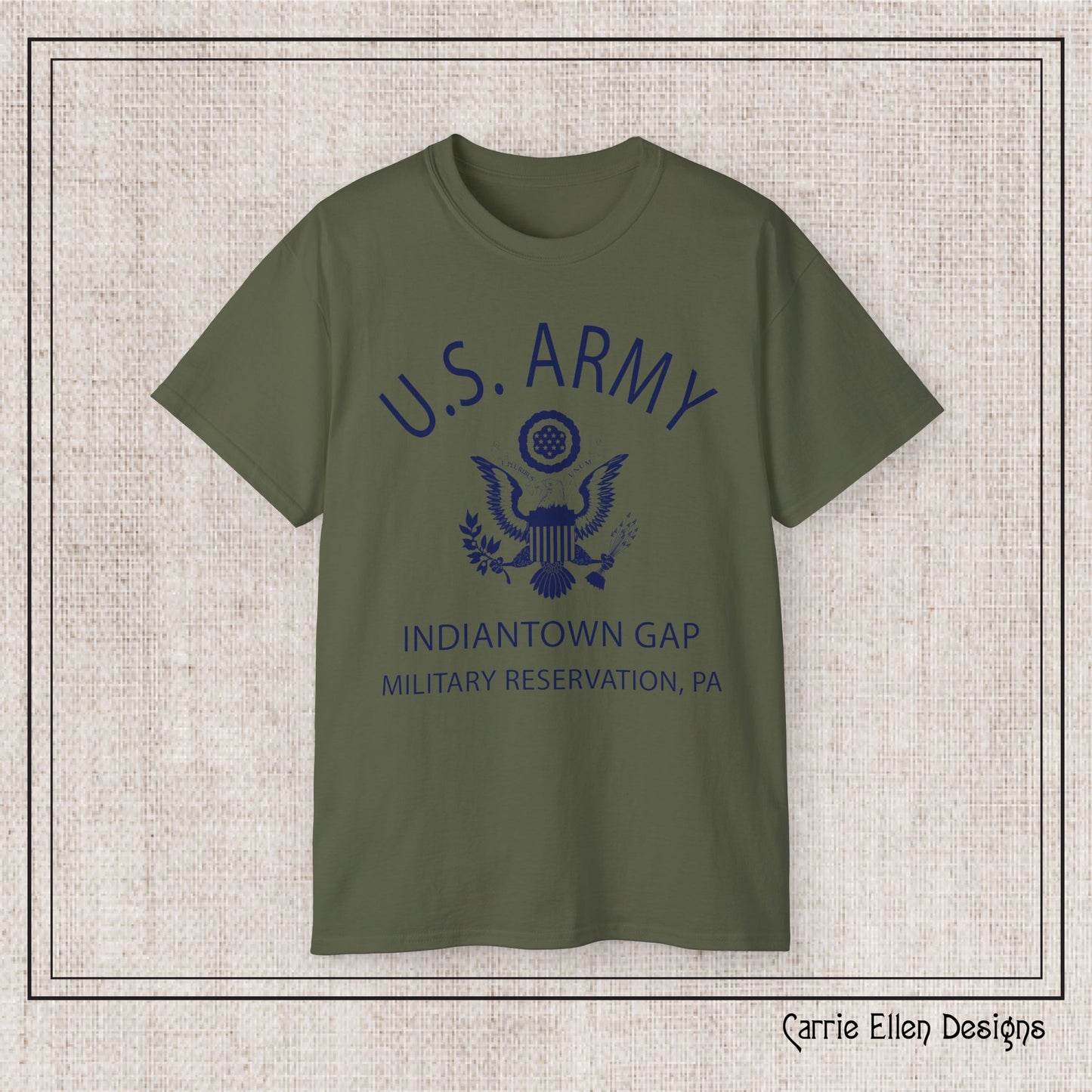 US Army Indiantown Gap Military Reservation PA Eagle Emblem T-Shirt – Vintage WWII U.S. Army Reproduction Unisex Ultra Cotton Tee (P-6041)