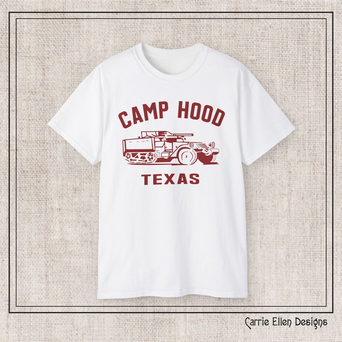 Camp Hood Short Sleeve T-Shirt – Vintage WWII Military Camp Design – Heavyweight 100% Cotton Tee (P-6033)