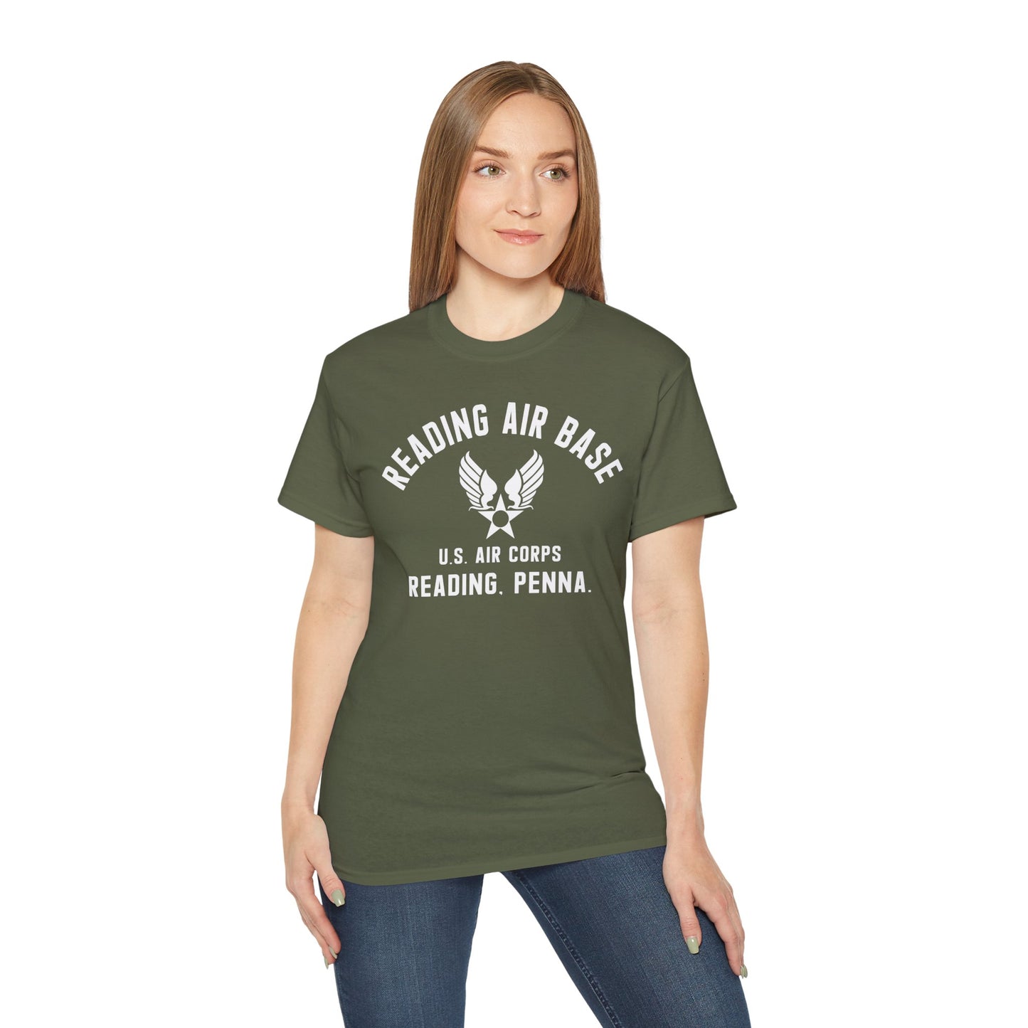 Reading Air Base Short Sleeve Cotton T-Shirt, Vintage WWII Military Design – Heavyweight 100% Cotton Tee (P-6037)