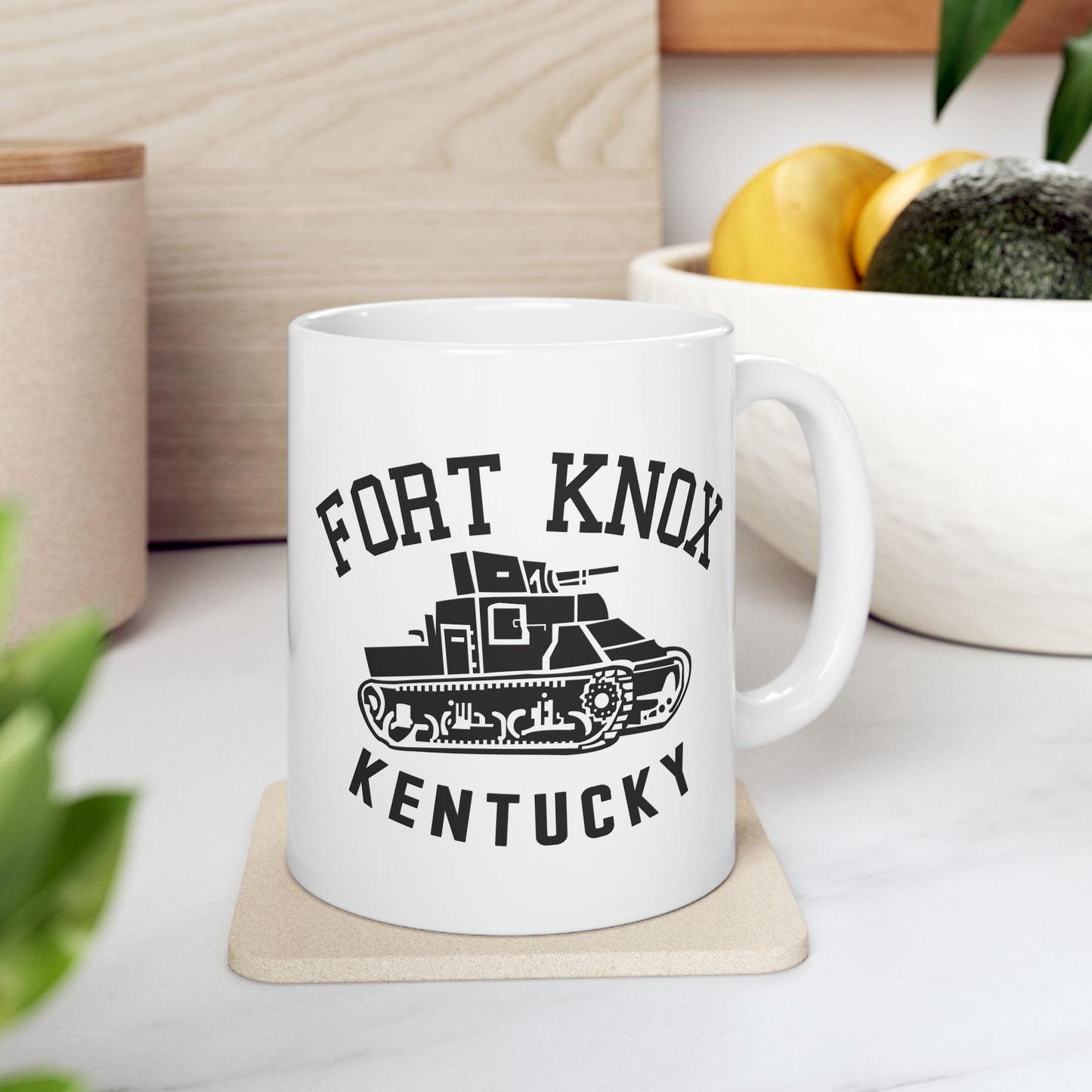 Fort Knox Kentucky Army Tank Ceramic Mug – Vintage WWII U.S. Army Graphic Reproduction – 11oz & 15oz Sizes (P-6048)