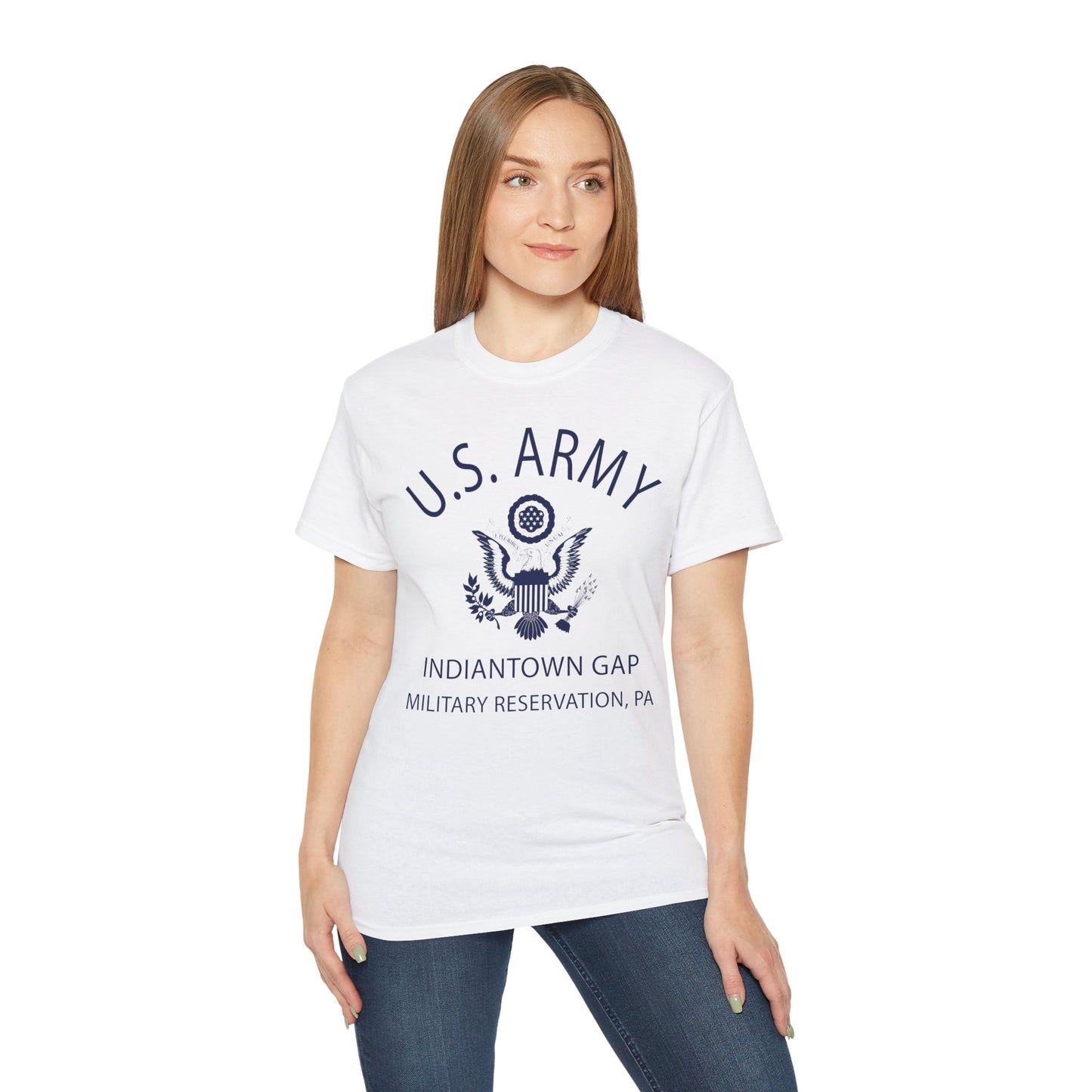 US Army Indiantown Gap Military Reservation PA Eagle Emblem T-Shirt – Vintage WWII U.S. Army Reproduction Unisex Ultra Cotton Tee (P-6041)