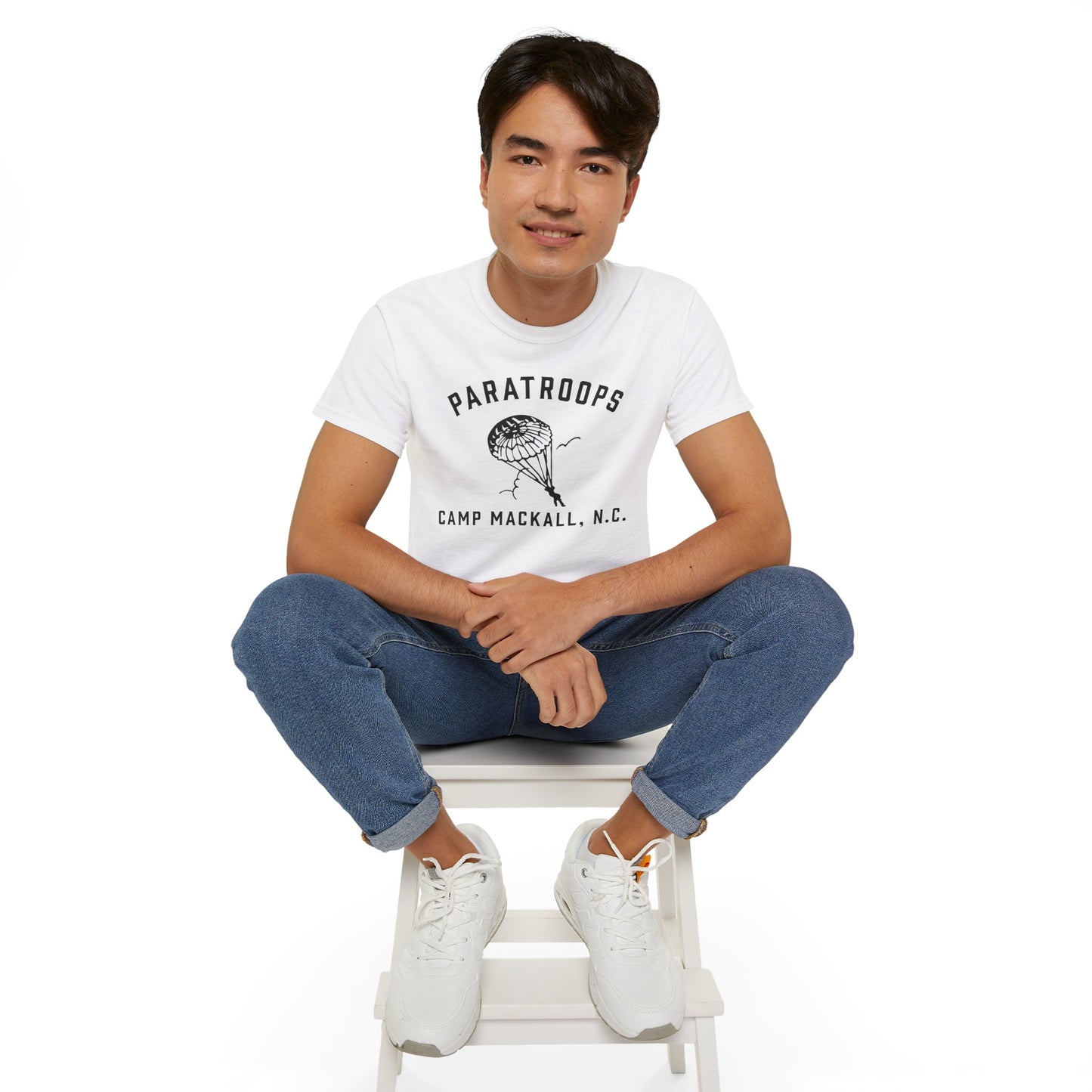 Camp Mackall Paratroops Short Sleeve T-Shirt – Vintage WWII Military Camp Design – Heavyweight 100% Cotton Tee (P-6032)
