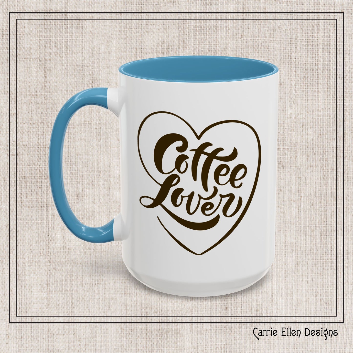 Coffee Lover Color Accent Ceramic Mug – Cute Printed Coffee Gift for Coffeeholics, Baristas, and Caffeine Addicts (P-6061)