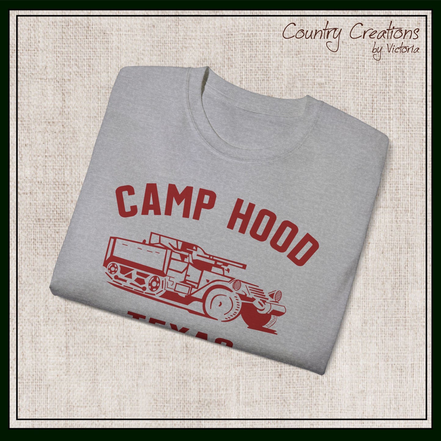 Camp Hood Short Sleeve T-Shirt – Vintage WWII Military Camp Design – Heavyweight 100% Cotton Tee (P-6033)