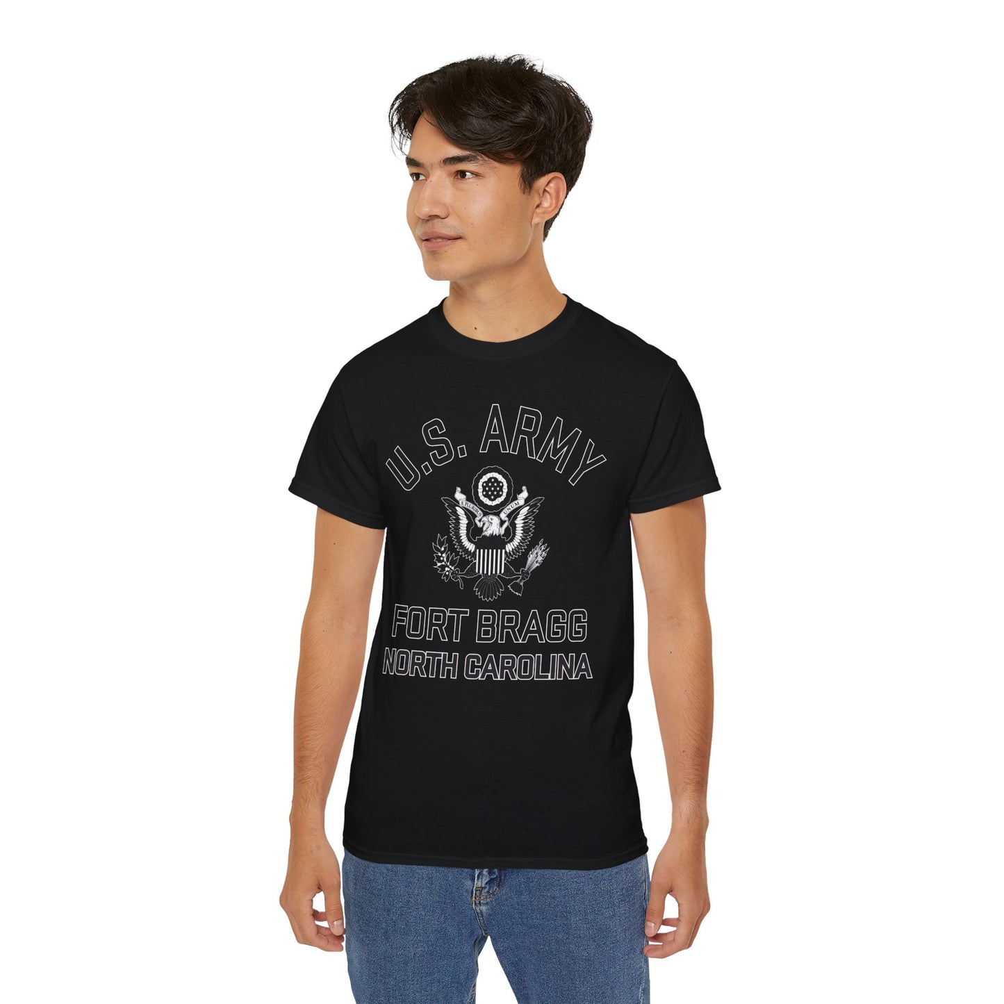 US Army Fort Bragg Eagle Emblem T-Shirt – Vintage WWII U.S. Army Reproduction Unisex Ultra Cotton Tee (P-6039)