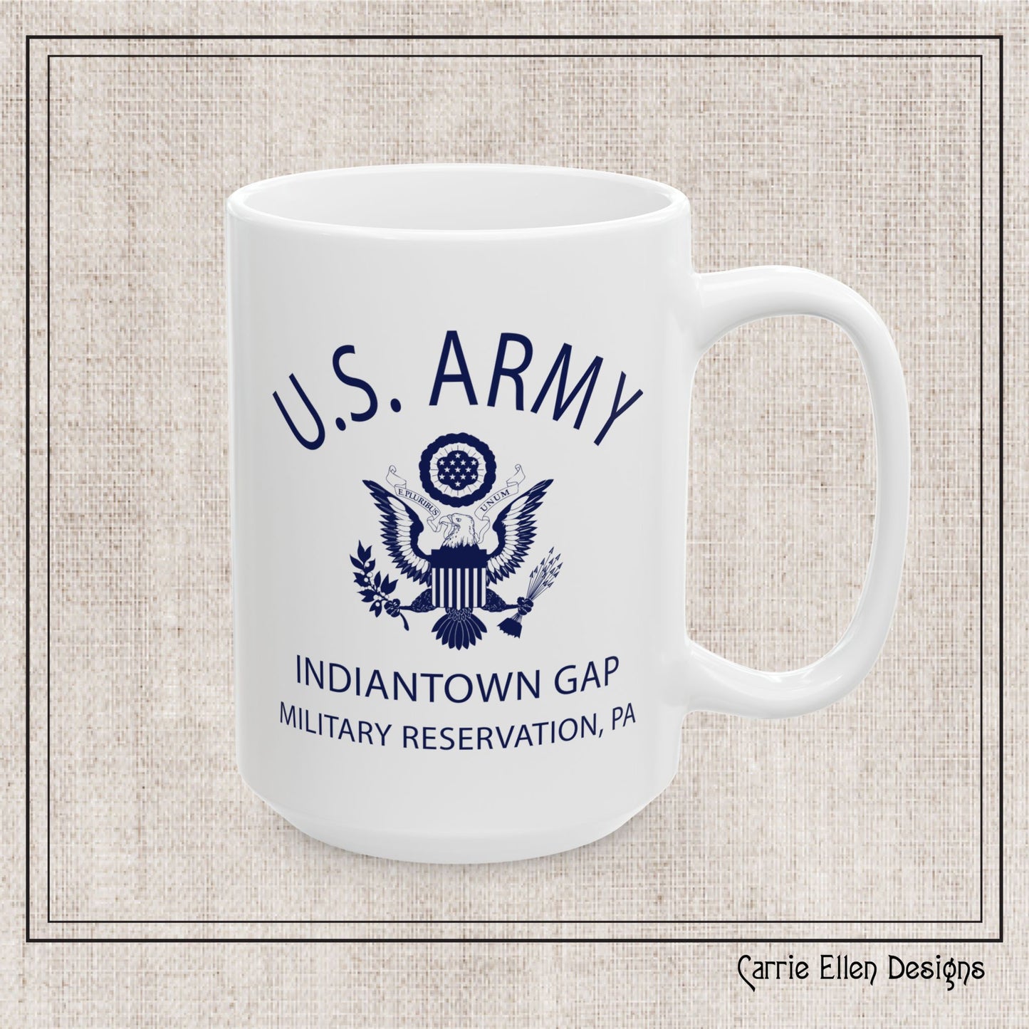 US Army Indiantown Gap Military Reservation PA Eagle Emblem Ceramic Mug – Vintage WWII U.S. Army Reproduction – 11oz & 15oz (P-6042)