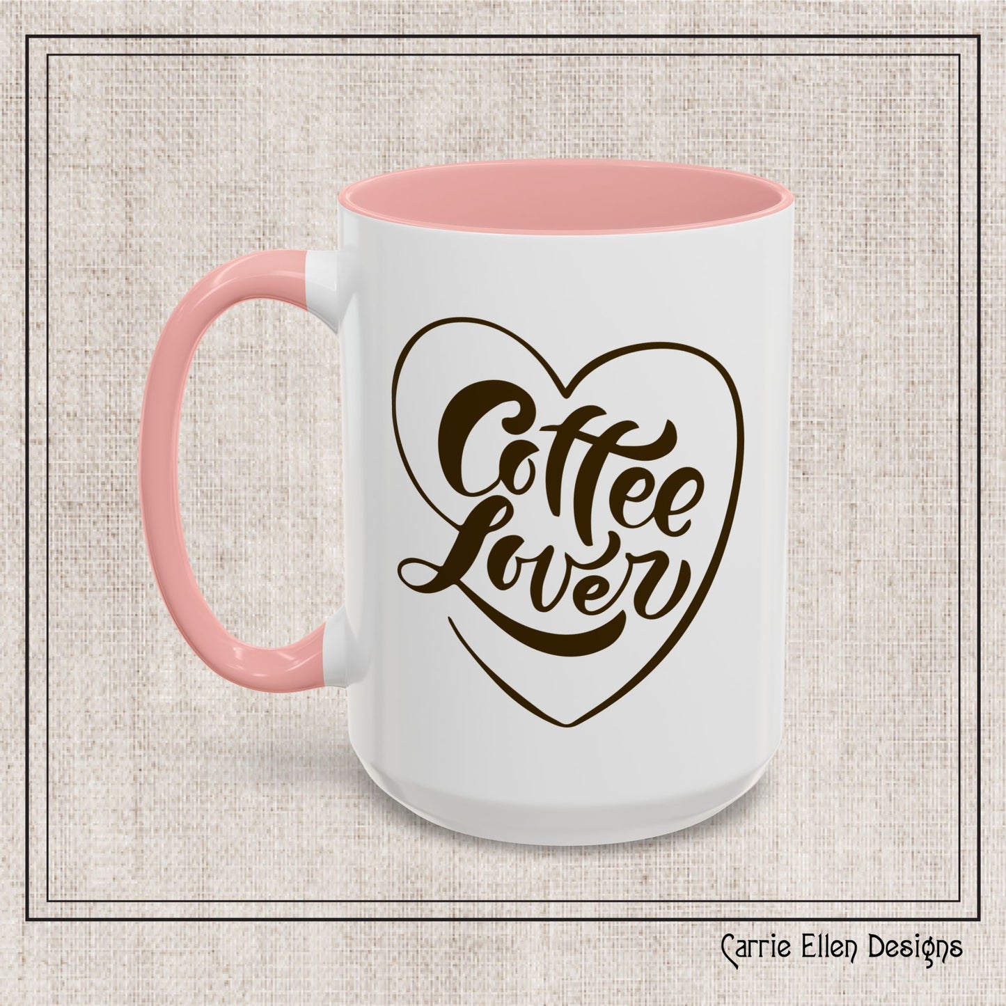 Coffee Lover Color Accent Ceramic Mug – Cute Printed Coffee Gift for Coffeeholics, Baristas, and Caffeine Addicts (P-6061)