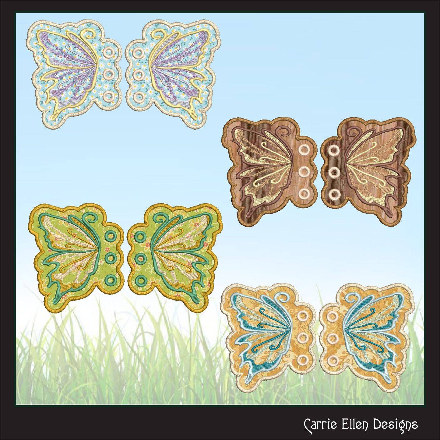 Butterfly ITH Shoe Wing Charms – In The Hoop Embroidery Design for Shoes and Boots – 4x4 & 5x7 Hoop Sizes (1258)