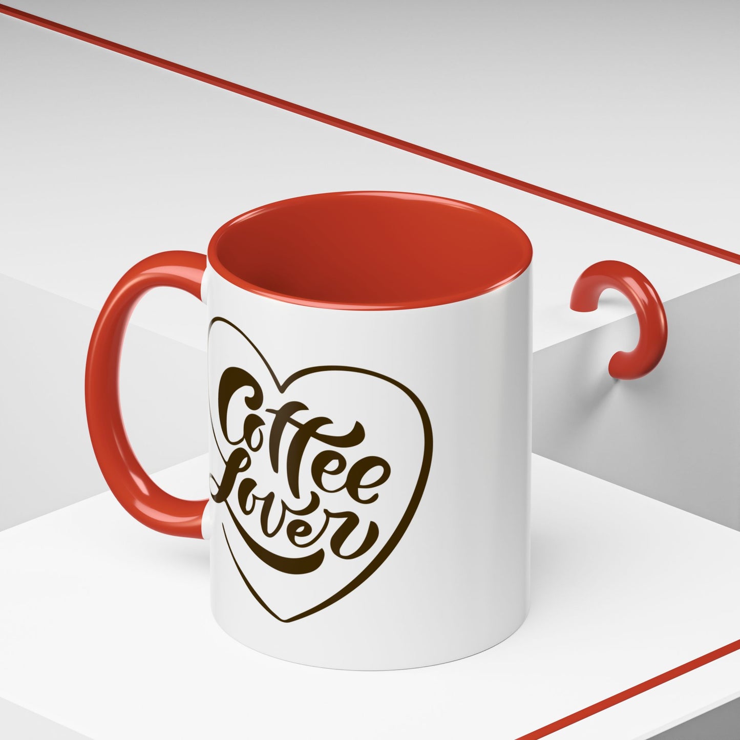 Coffee Lover Color Accent Ceramic Mug – Cute Printed Coffee Gift for Coffeeholics, Baristas, and Caffeine Addicts (P-6061)