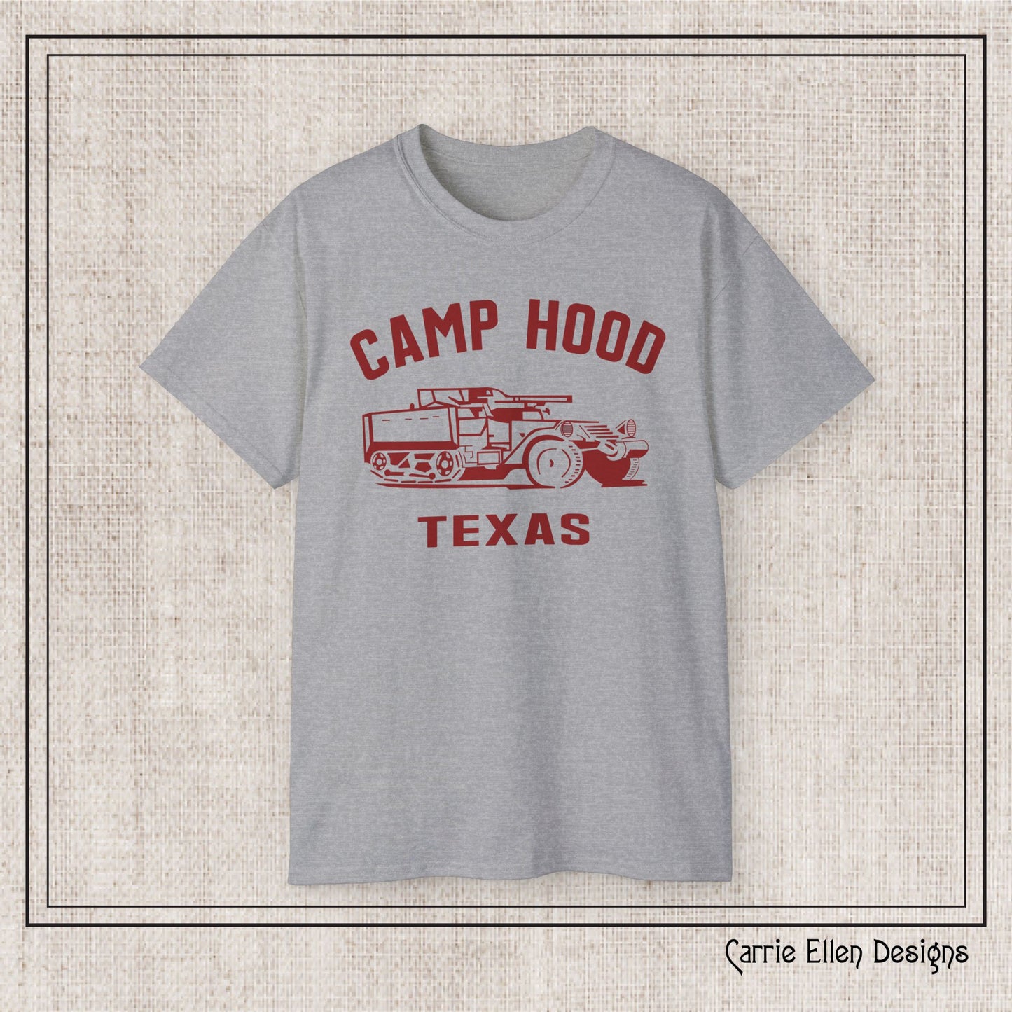 Camp Hood Short Sleeve T-Shirt – Vintage WWII Military Camp Design – Heavyweight 100% Cotton Tee (P-6033)