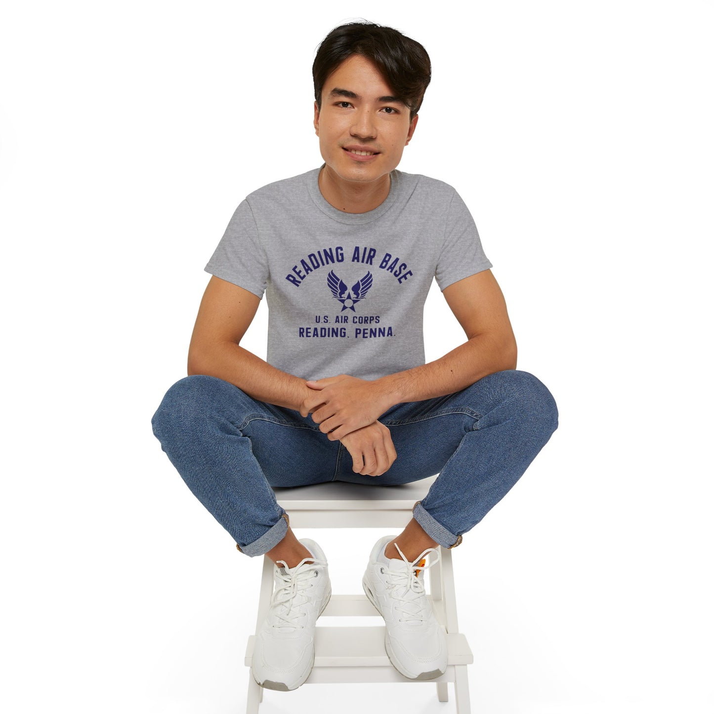 Reading Air Base Short Sleeve Cotton T-Shirt, Vintage WWII Military Design – Heavyweight 100% Cotton Tee (P-6037)