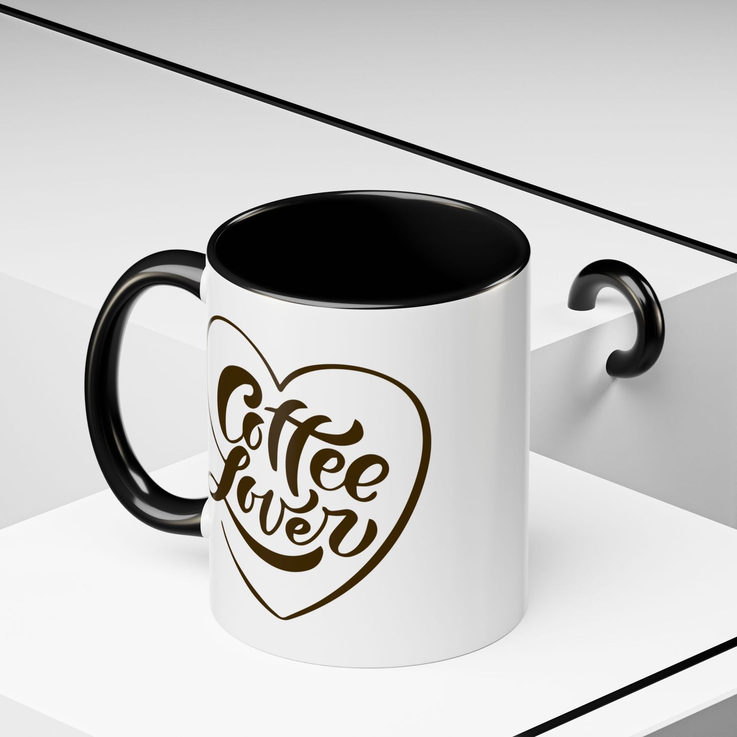 Coffee Lover Color Accent Ceramic Mug – Cute Printed Coffee Gift for Coffeeholics, Baristas, and Caffeine Addicts (P-6061)