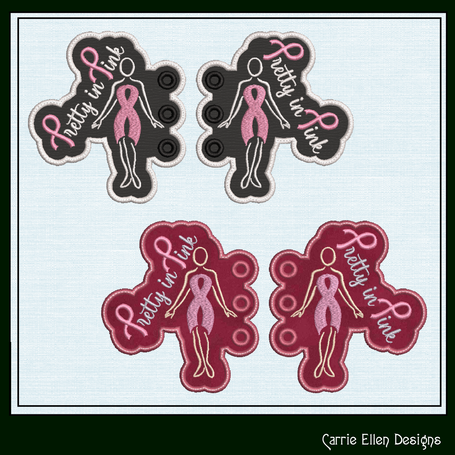 Breast Cancer Awareness ITH Shoe Wing Charms – Pretty in Pink Wings for Shoes and Boots – In The Hoop Embroidery Design (4x4 & 5x7 Hoop) (1297)