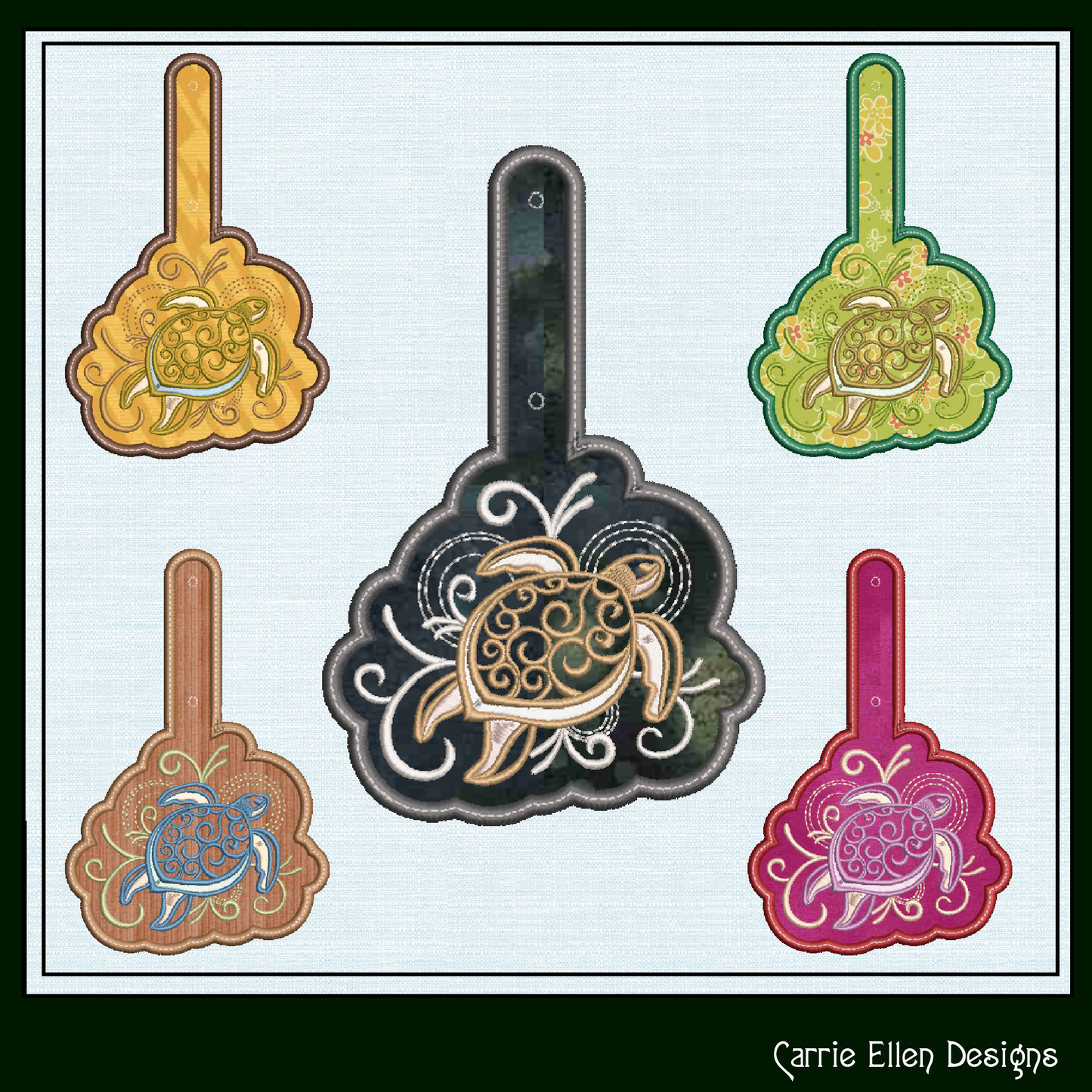 Sea Turtle ITH Key Fob Machine Embroidery Design | Ocean Turtle Key Tag In The Hoop Project (1343)
