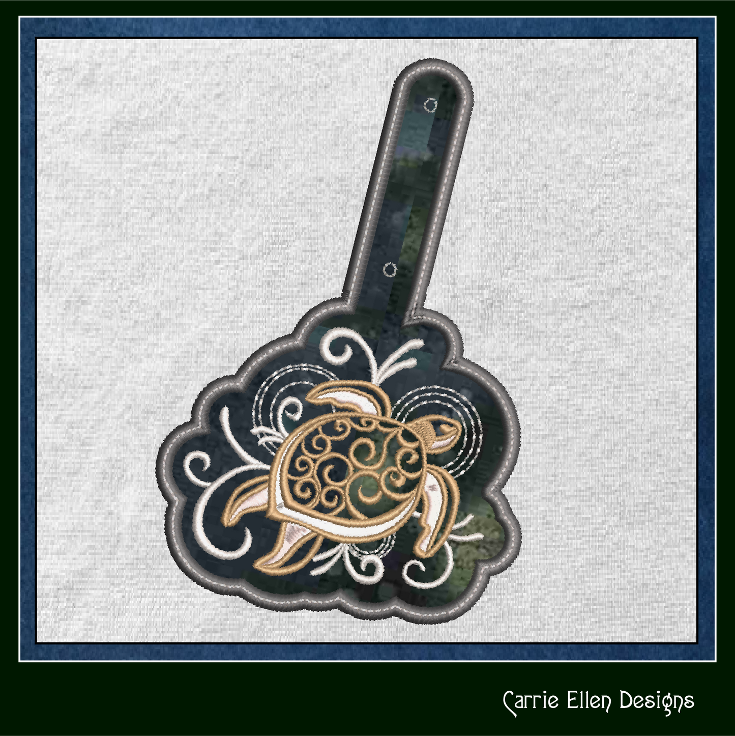 Sea Turtle ITH Key Fob Machine Embroidery Design | Ocean Turtle Key Tag In The Hoop Project (1343)
