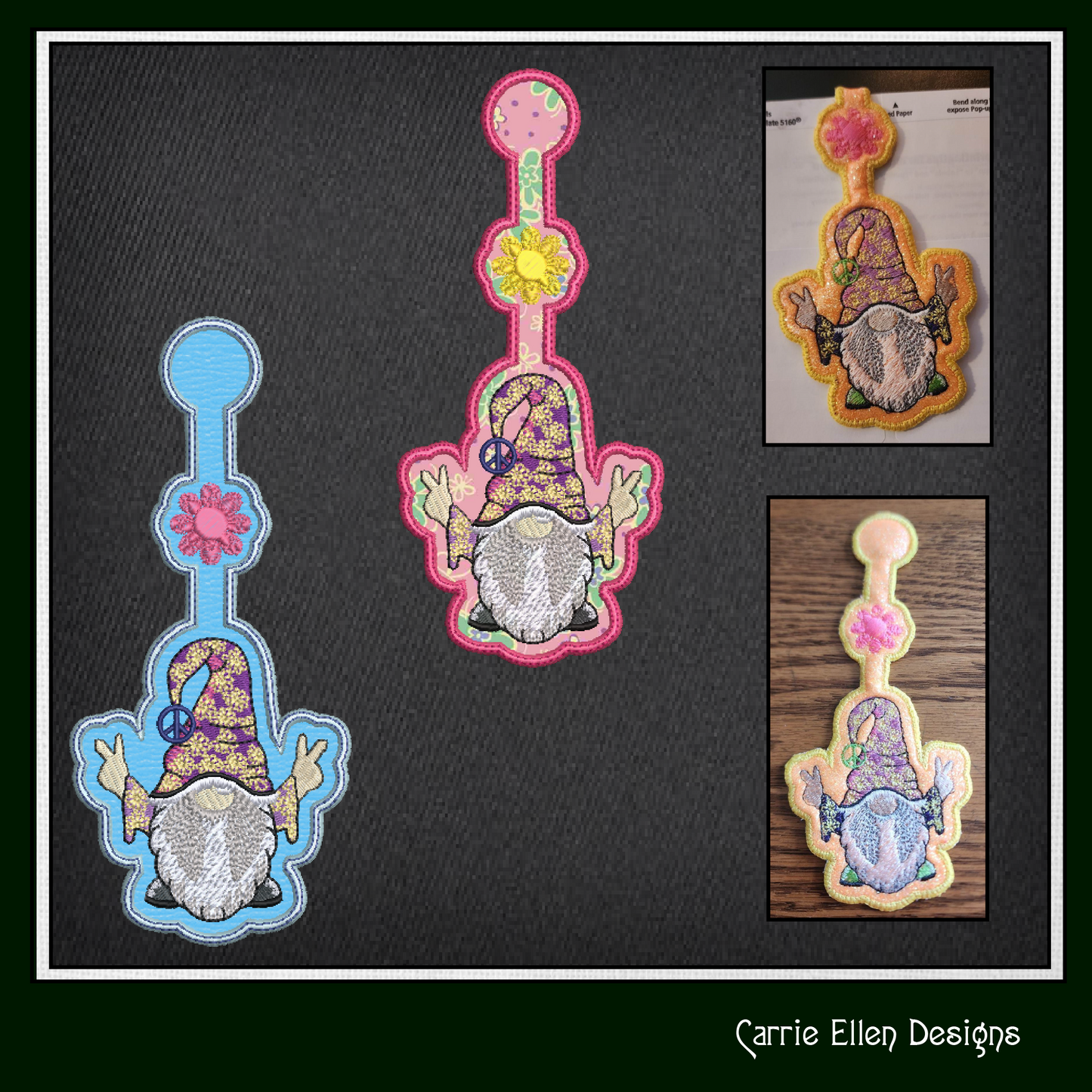 Hippie Gnome Magnetic ITH Bookmark | 60's Retro Hipster | Machine Embroidery Design (1358)