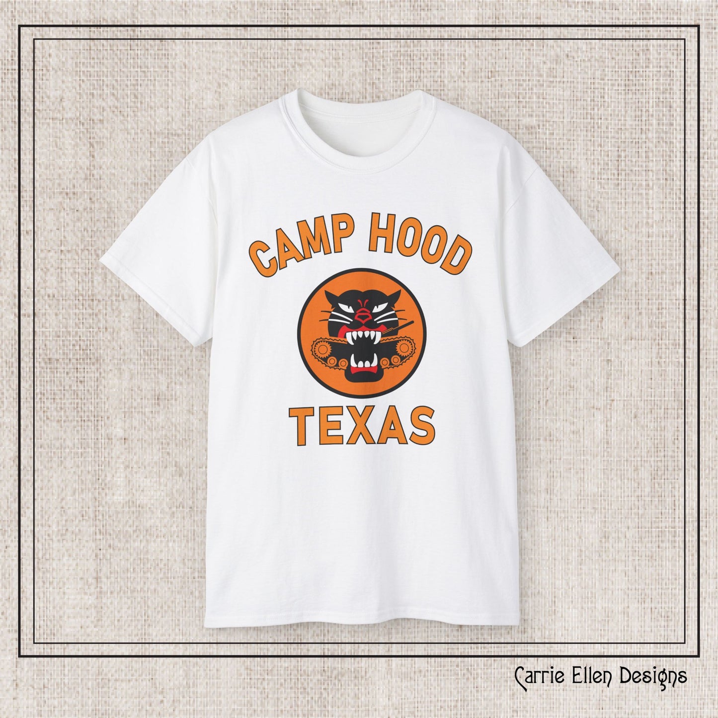 Camp Hood Tank Destroyer Battalion Short Sleeve Cotton T-Shirt, Vintage WWII Military Camp Design – Heavyweight 100% Cotton Tee (P-6035)