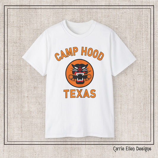 Camp Hood Tank Destroyer Battalion Short Sleeve Cotton T-Shirt, Vintage WWII Military Camp Design – Heavyweight 100% Cotton Tee (P-6035)