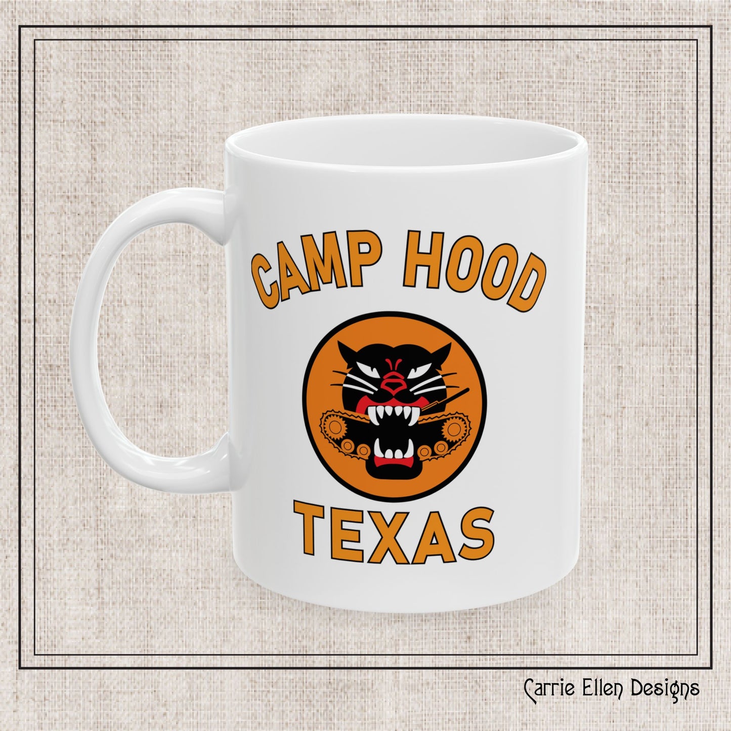Camp Hood Tank Destroyer Battalion Ceramic Mug, Vintage WWII Military Camp Design – 11oz & 15oz Sizes (P-6036)