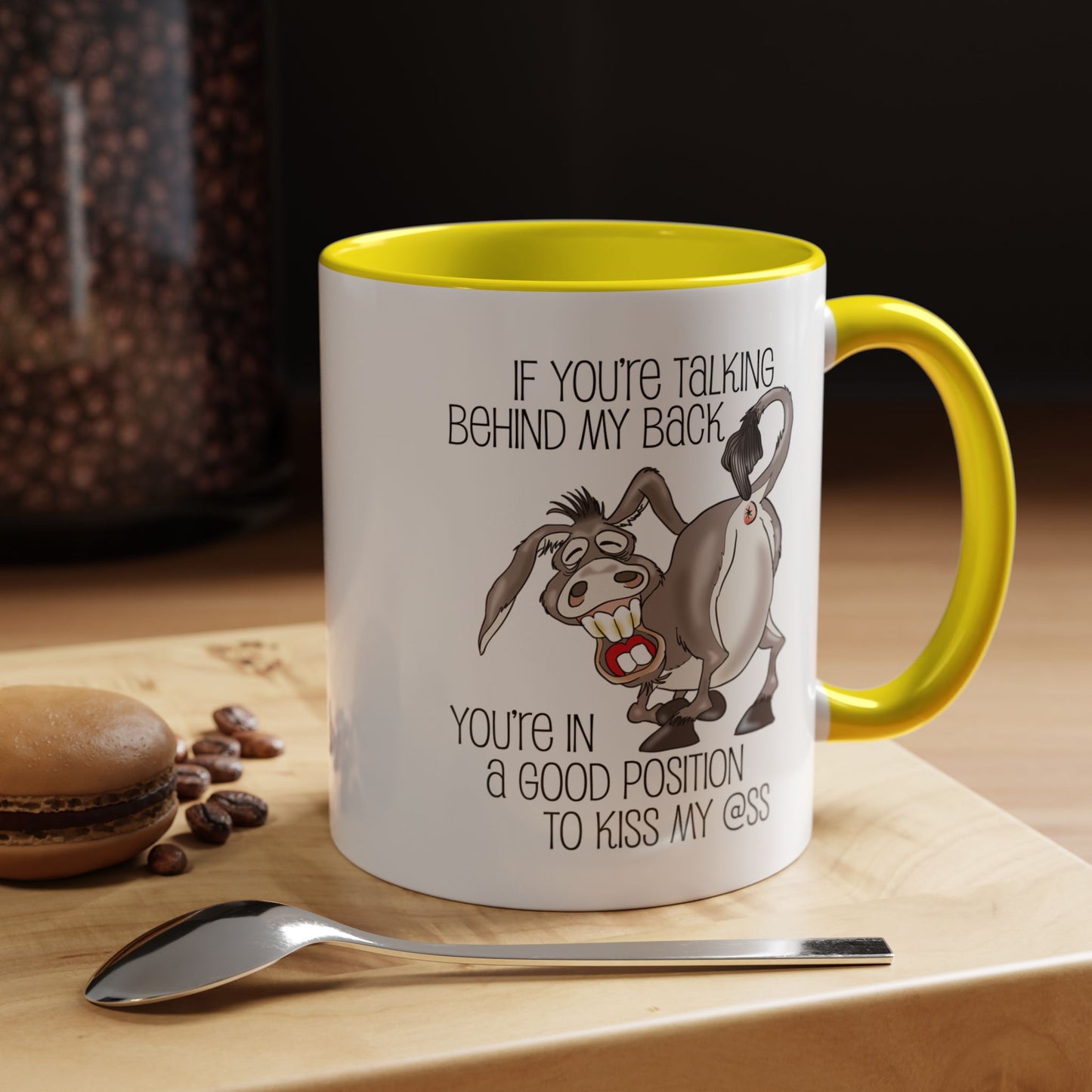Snarky Donkey Kiss Ass Coffee Mug – Unique Ceramic Mug, 11oz & 15oz (P-6084)