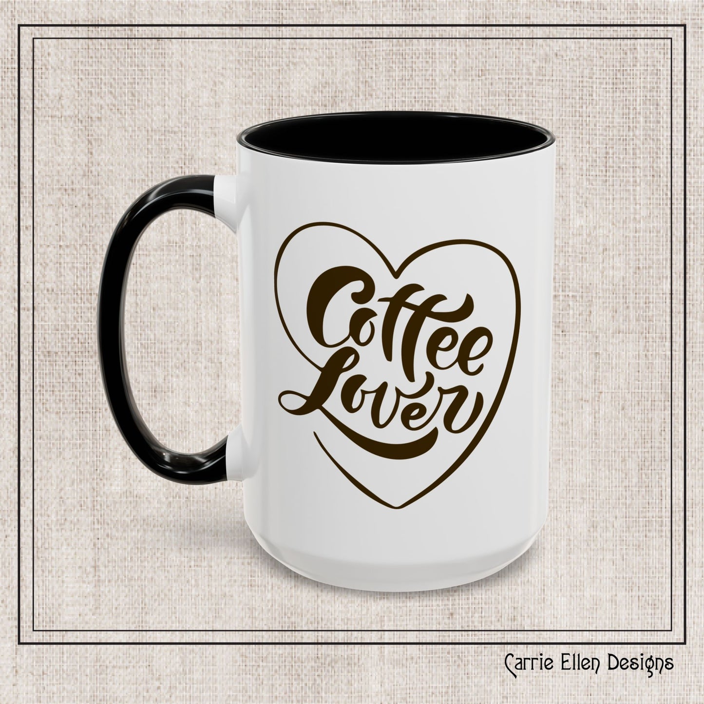 Coffee Lover Color Accent Ceramic Mug – Cute Printed Coffee Gift for Coffeeholics, Baristas, and Caffeine Addicts (P-6061)