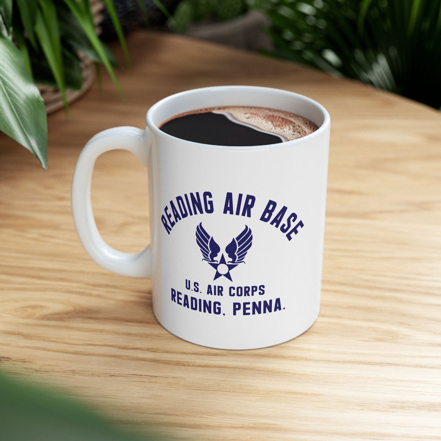 Reading Air Base Ceramic Mug, Vintage WWII Military Camp Design – 11oz & 15oz Sizes (P-6038)