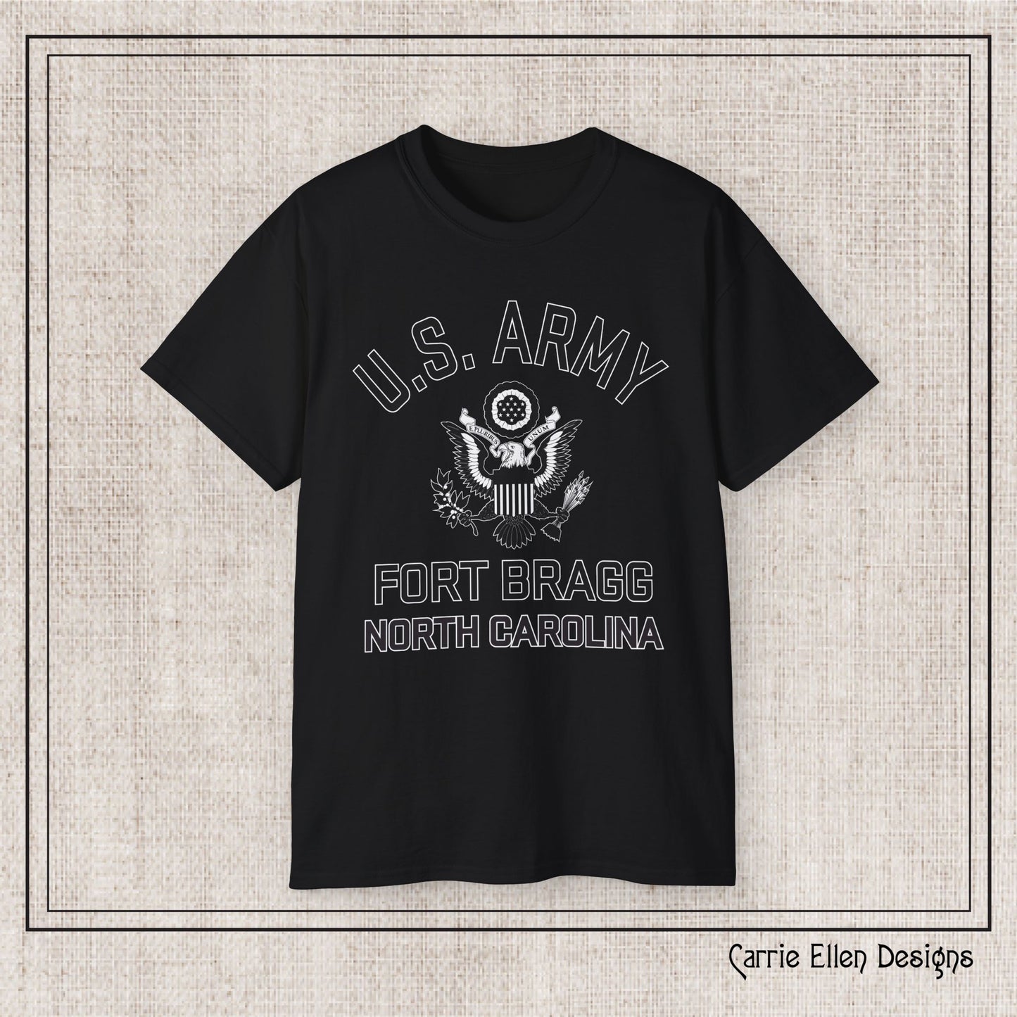 US Army Fort Bragg Eagle Emblem T-Shirt – Vintage WWII U.S. Army Reproduction Unisex Ultra Cotton Tee (P-6039)