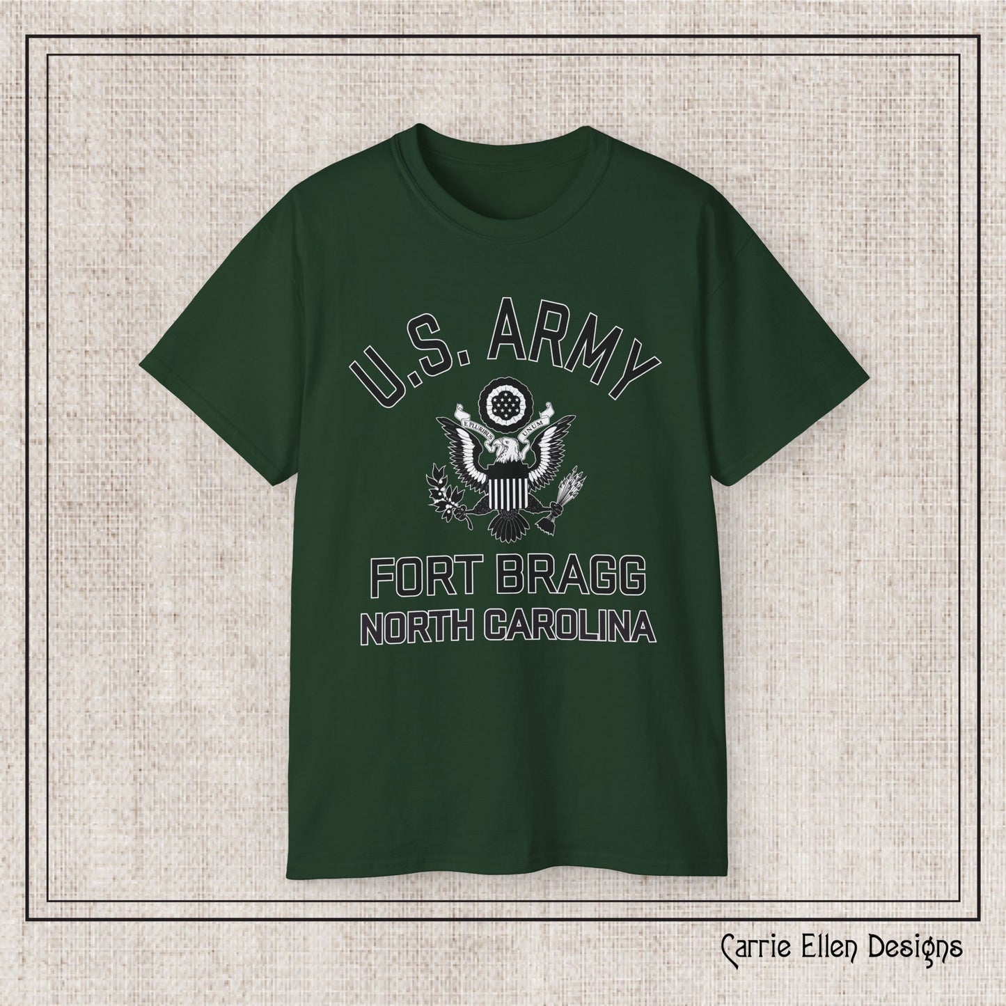 US Army Fort Bragg Eagle Emblem T-Shirt – Vintage WWII U.S. Army Reproduction Unisex Ultra Cotton Tee (P-6039)