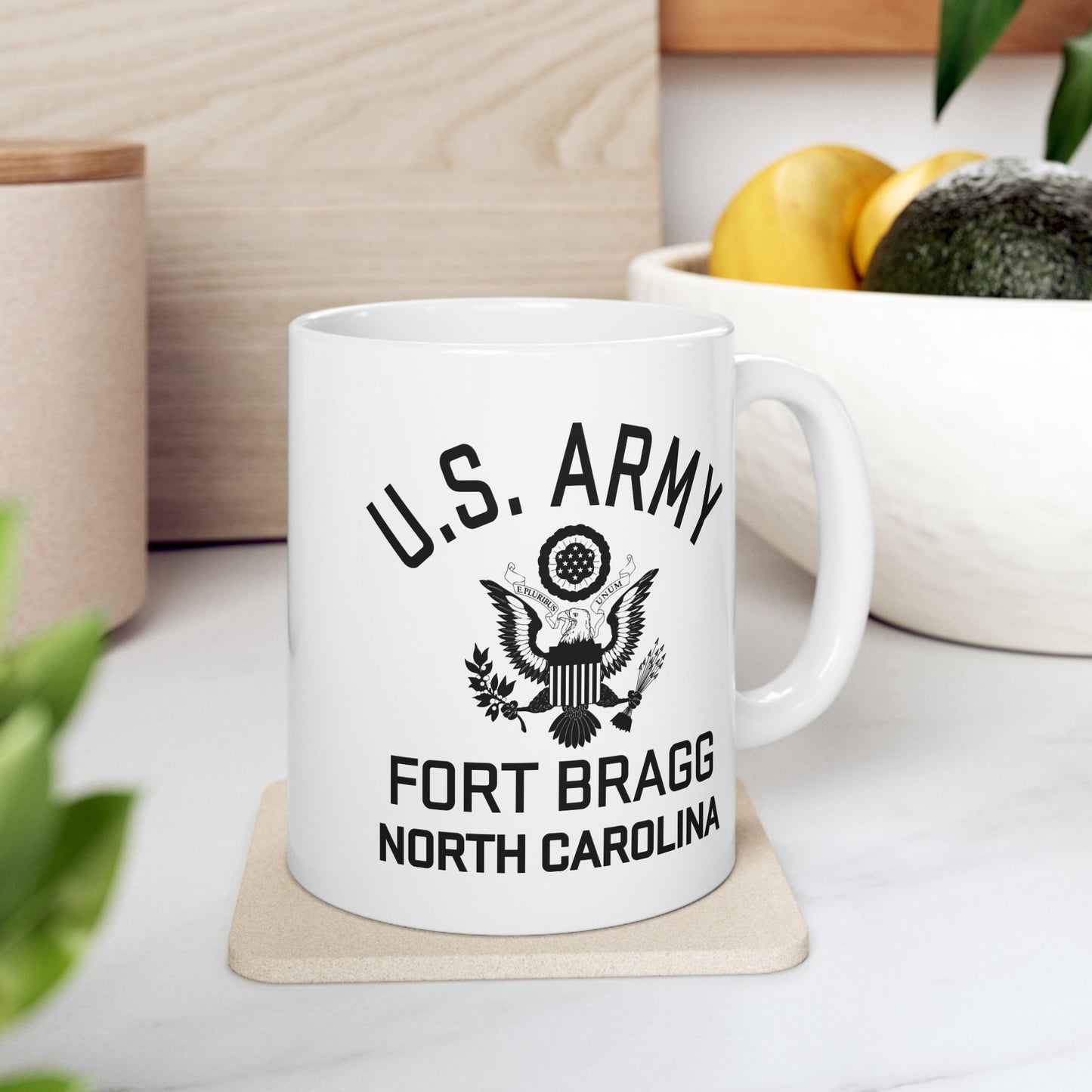 US Army Fort Bragg Eagle Emblem Ceramic Mug – Vintage WWII U.S. Army Reproduction – 11oz & 15oz (P-6040)