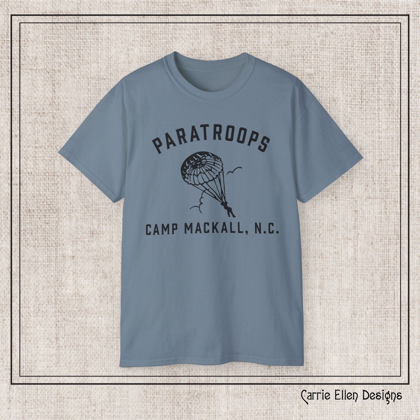 Camp Mackall Paratroops Short Sleeve T-Shirt – Vintage WWII Military Camp Design – Heavyweight 100% Cotton Tee (P-6032)