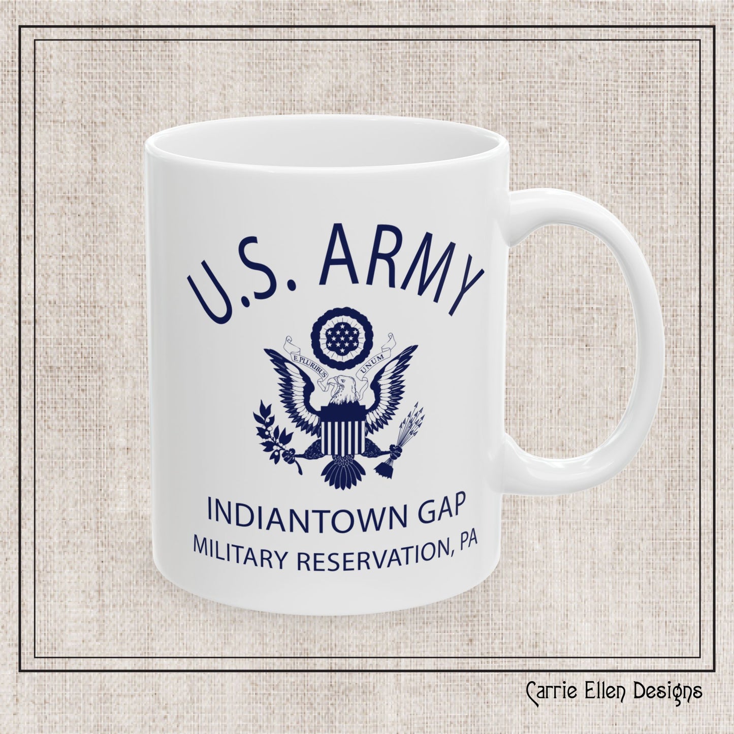 US Army Indiantown Gap Military Reservation PA Eagle Emblem Ceramic Mug – Vintage WWII U.S. Army Reproduction – 11oz & 15oz (P-6042)