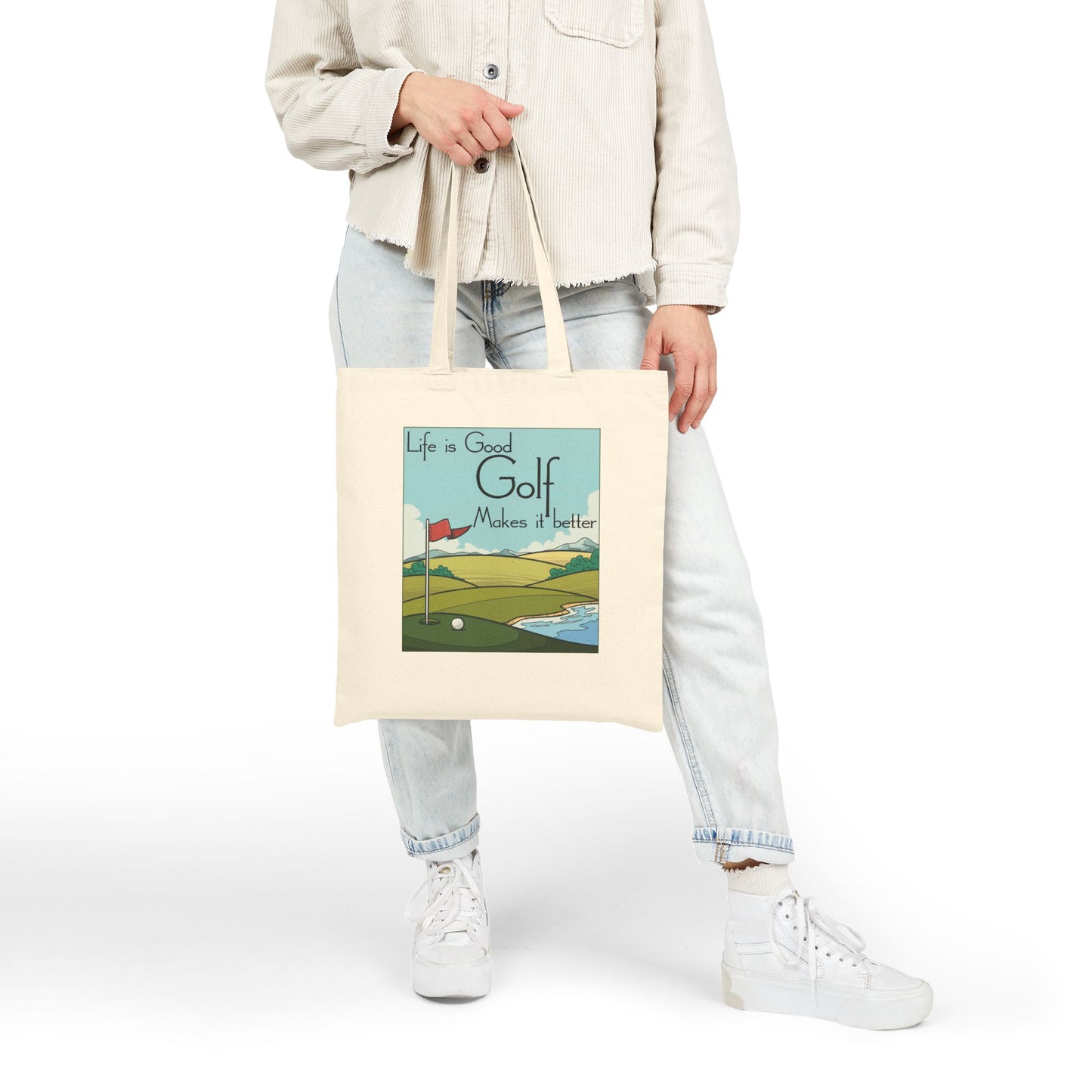 Life is Good, Golf Makes it Better Cotton Canvas Tote Bag – Eco-Friendly Reusable Golf Tote, Perfect Gift for Golf Lovers