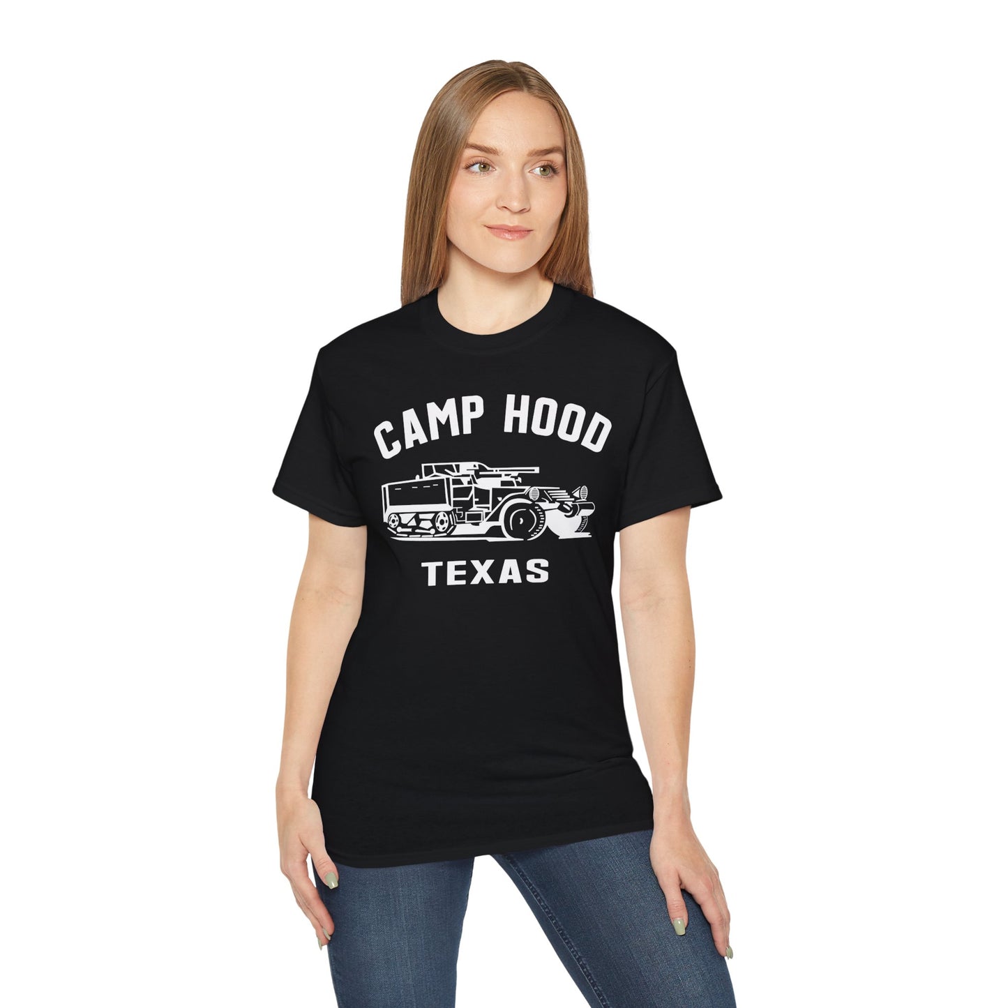 Camp Hood Short Sleeve T-Shirt – Vintage WWII Military Camp Design – Heavyweight 100% Cotton Tee (P-6033)