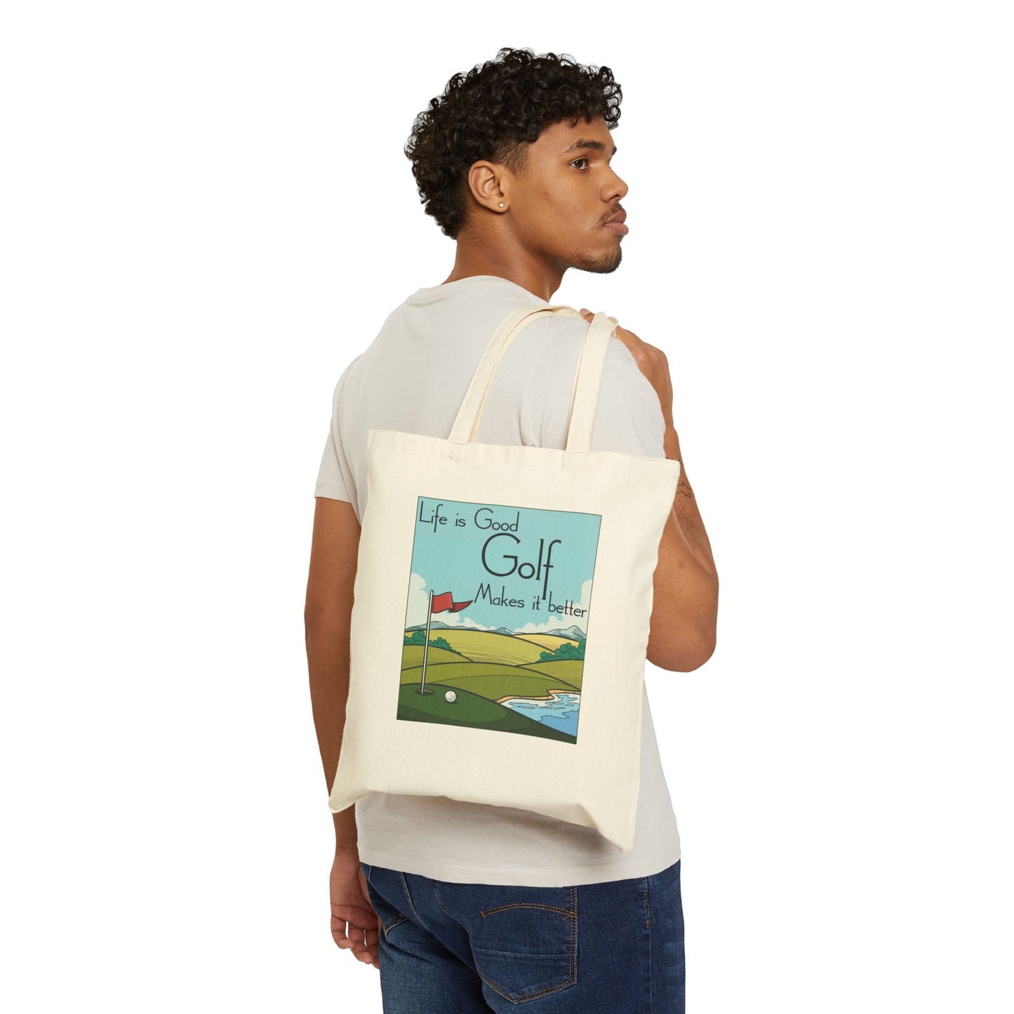 Life is Good, Golf Makes it Better Cotton Canvas Tote Bag – Eco-Friendly Reusable Golf Tote, Perfect Gift for Golf Lovers