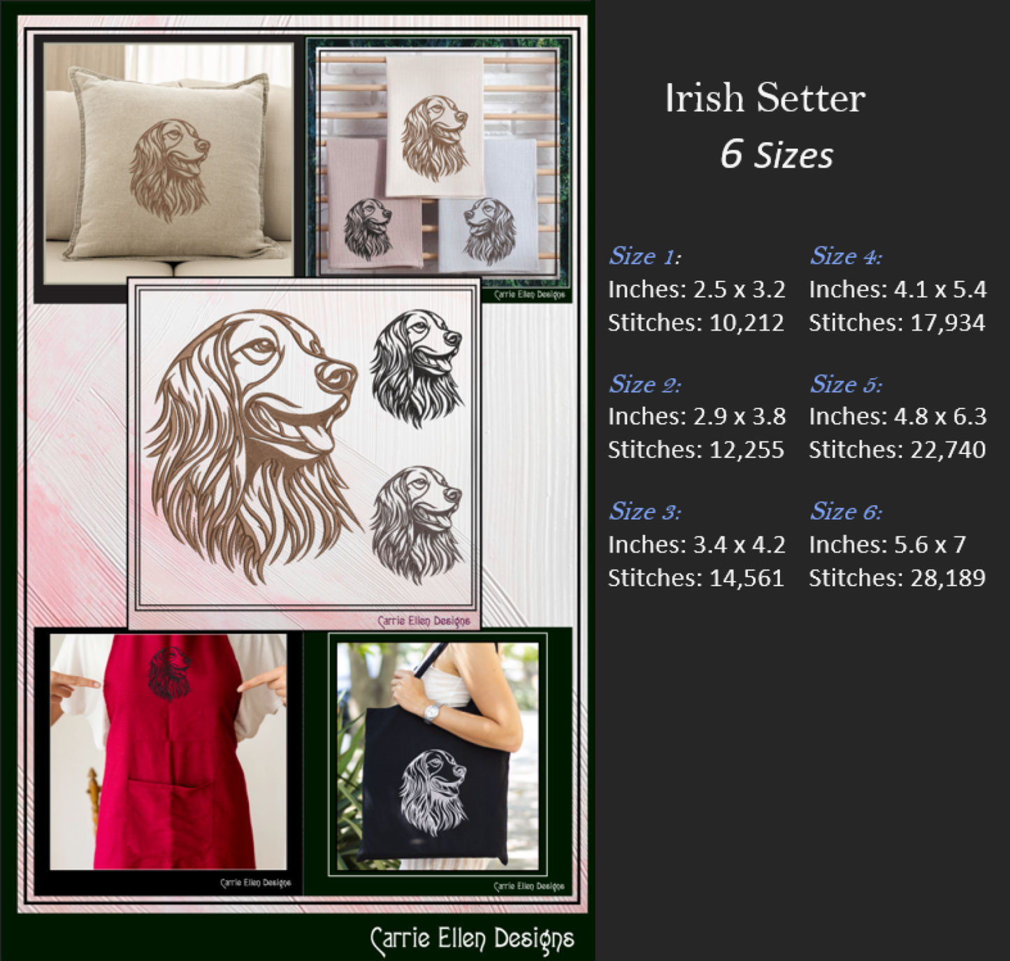 Irish Setter Machine Embroidery Design, Dog Lover Embroidery Pattern, Pet Embroidery, 6 Sizes (1567)