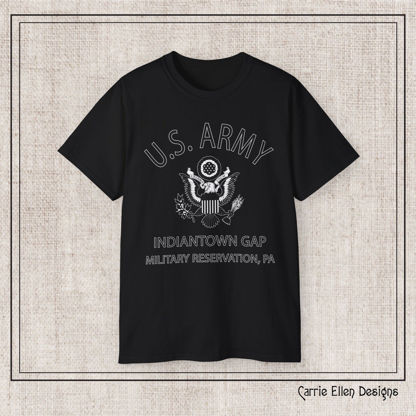 US Army Indiantown Gap Military Reservation PA Eagle Emblem T-Shirt – Vintage WWII U.S. Army Reproduction Unisex Ultra Cotton Tee (P-6041)