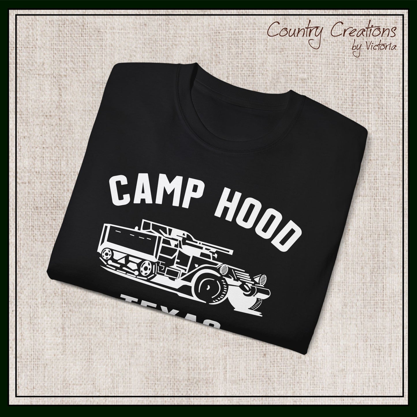 Camp Hood Short Sleeve T-Shirt – Vintage WWII Military Camp Design – Heavyweight 100% Cotton Tee (P-6033)