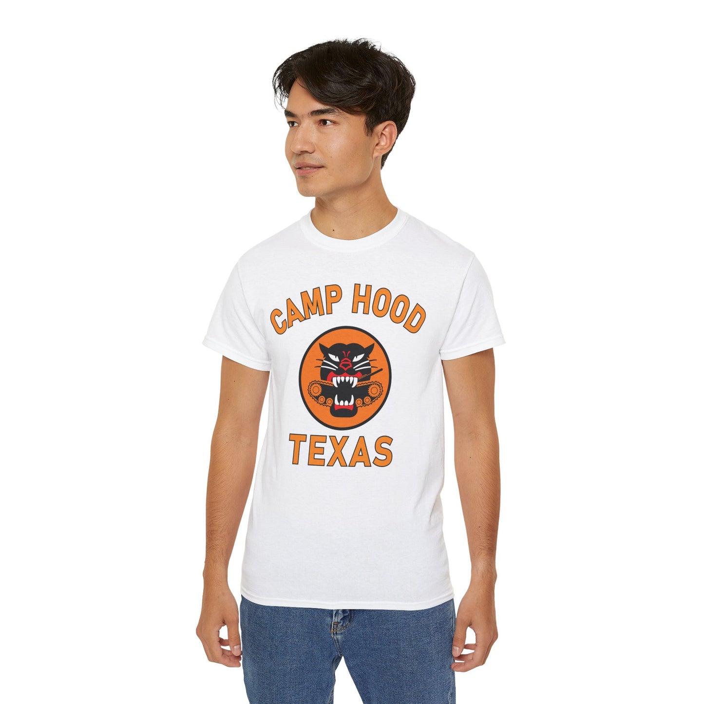Camp Hood Tank Destroyer Battalion Short Sleeve Cotton T-Shirt, Vintage WWII Military Camp Design – Heavyweight 100% Cotton Tee (P-6035)
