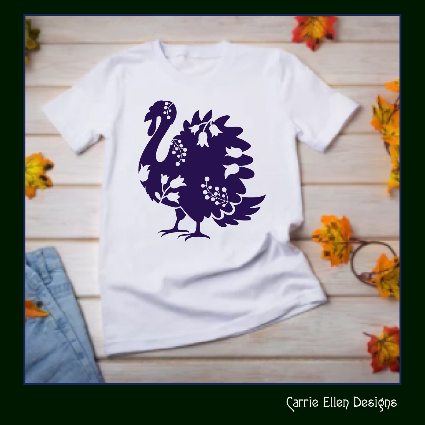 Floral Turkey Vector Clipart, Bird Silhouette with Flowers, Wildflower Turkey Silhouette, (1619)