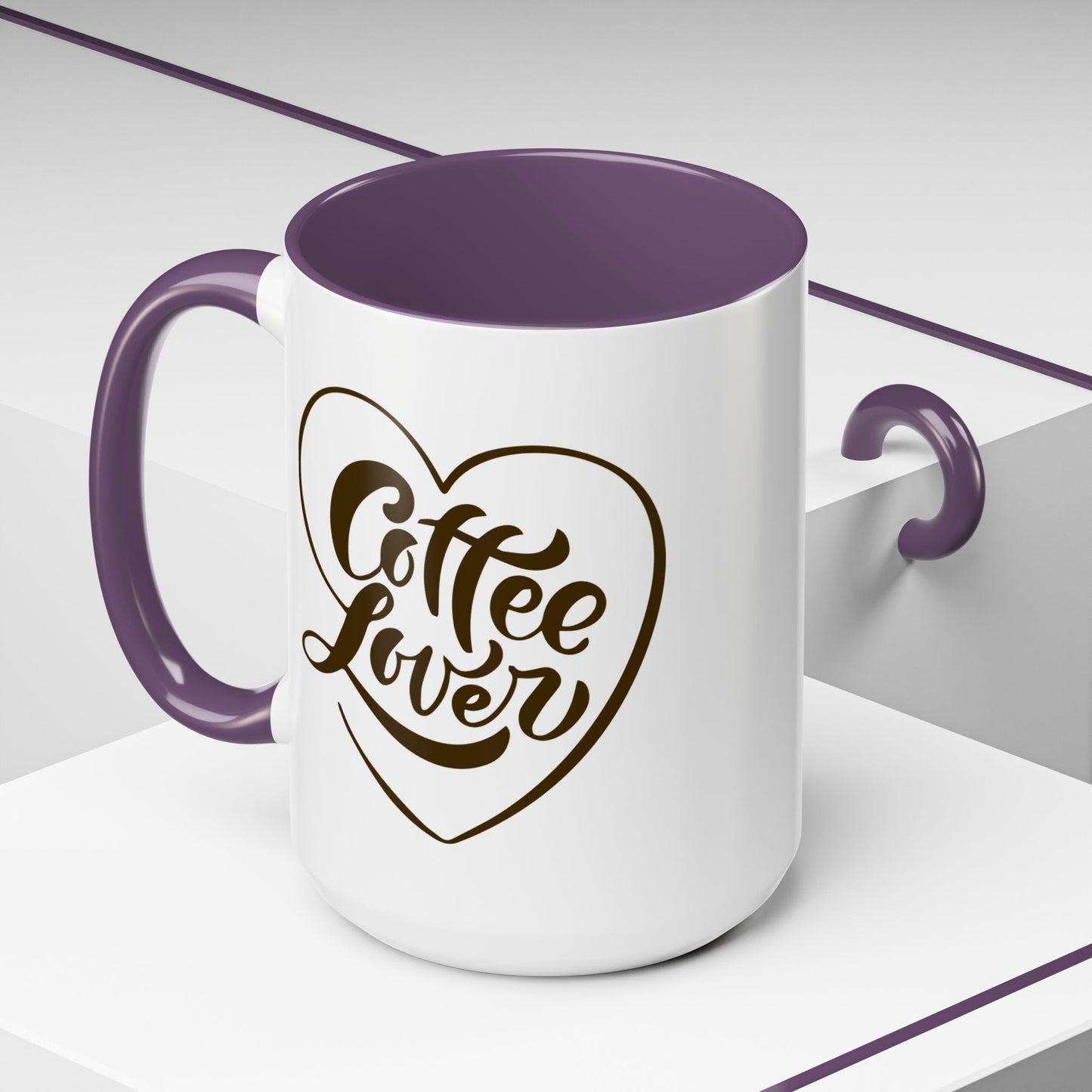 Coffee Lover Color Accent Ceramic Mug – Cute Printed Coffee Gift for Coffeeholics, Baristas, and Caffeine Addicts (P-6061)