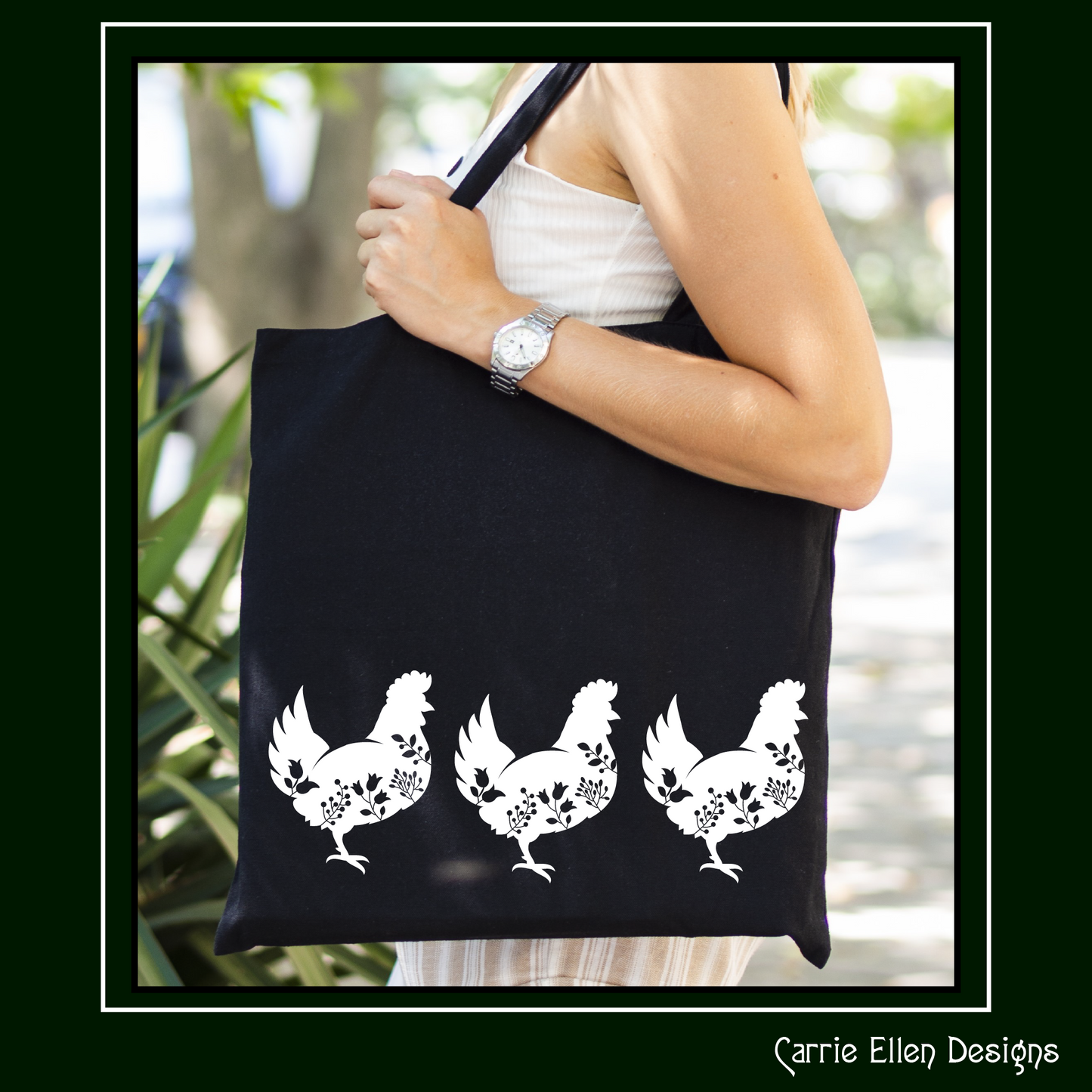 Floral Chicken Vector Clipart, Bird Silhouette with Flowers, Wildflower Farm Animal Silhouette, (1624)