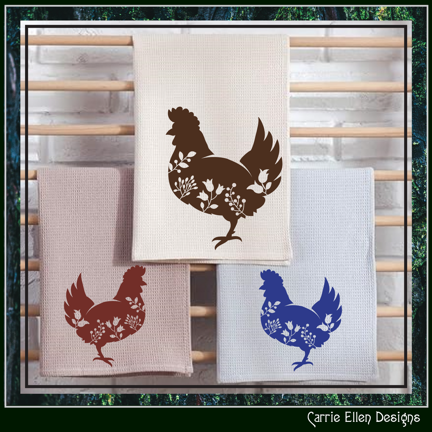 Floral Chicken Vector Clipart, Bird Silhouette with Flowers, Wildflower Farm Animal Silhouette, (1624)