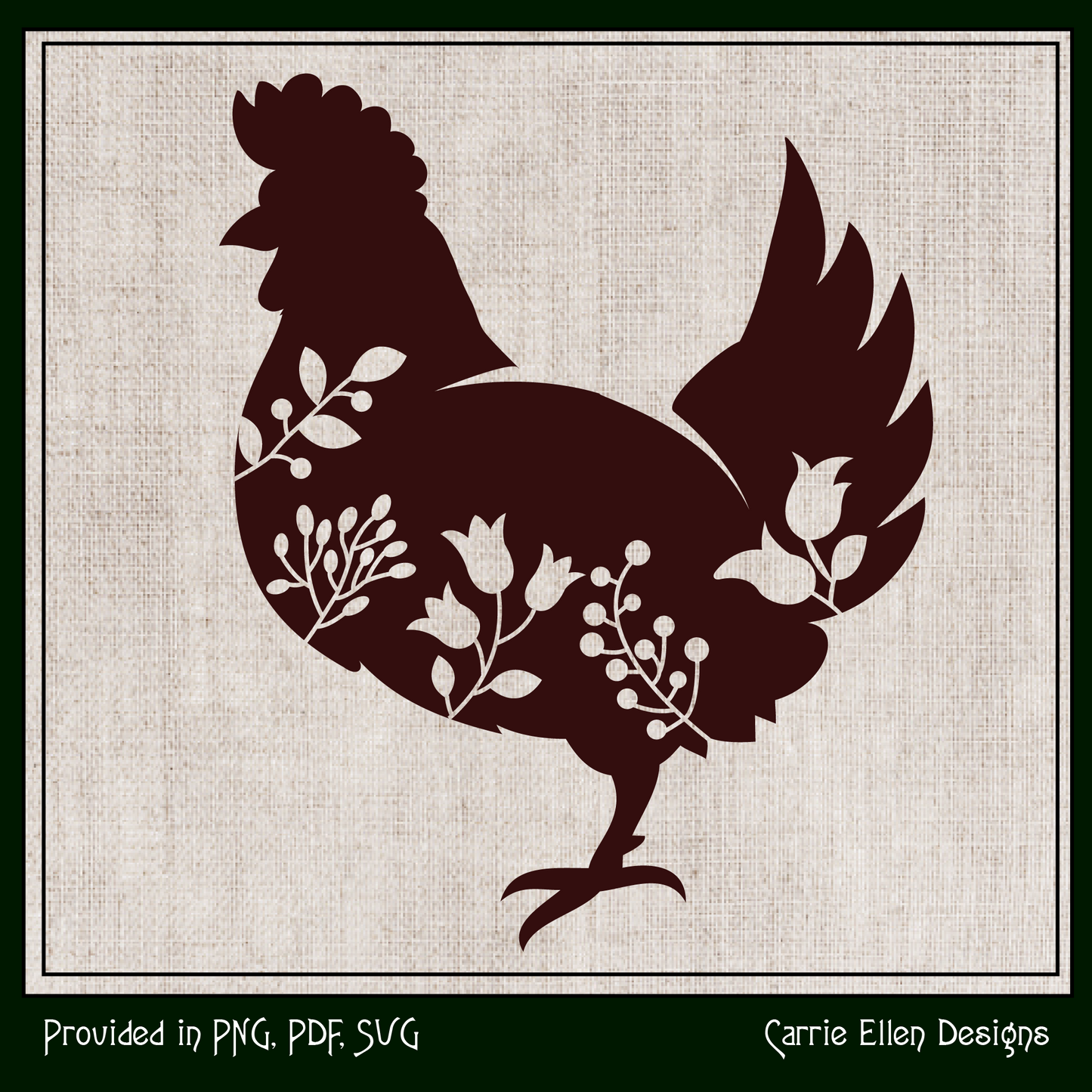 Floral Chicken Vector Clipart, Bird Silhouette with Flowers, Wildflower Farm Animal Silhouette, (1624)