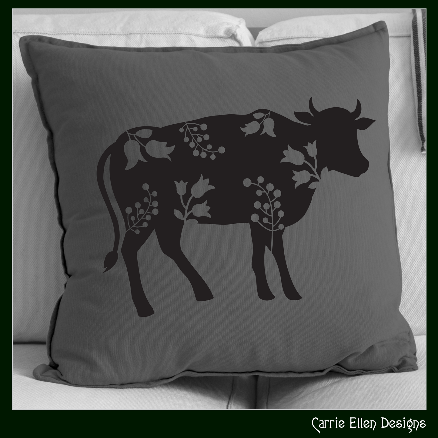 Floral Cow Vector Clipart, Bovine Silhouette with Flowers, Wildflower Farm Animal Silhouette, (1626)