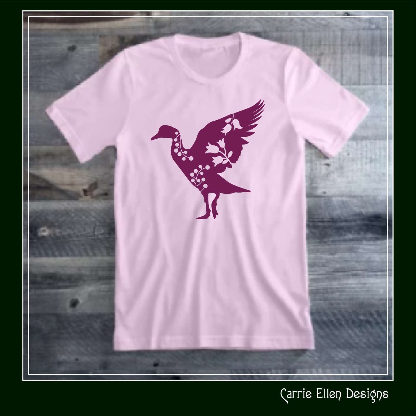 Flying Floral Goose Vector Clipart, Bird Silhouette with Flowers, Wildflower Farm Animal Silhouette, (1635)