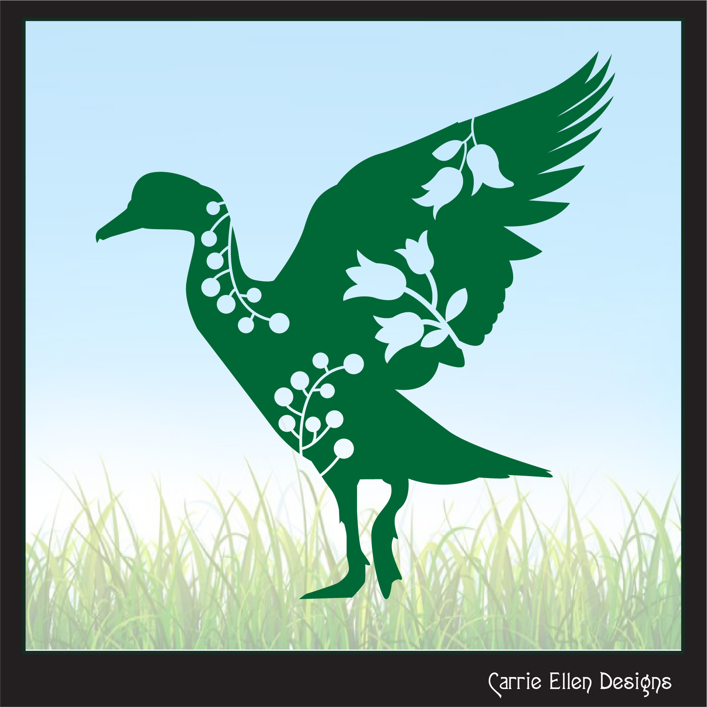 Flying Floral Goose Vector Clipart, Bird Silhouette with Flowers, Wildflower Farm Animal Silhouette, (1635)