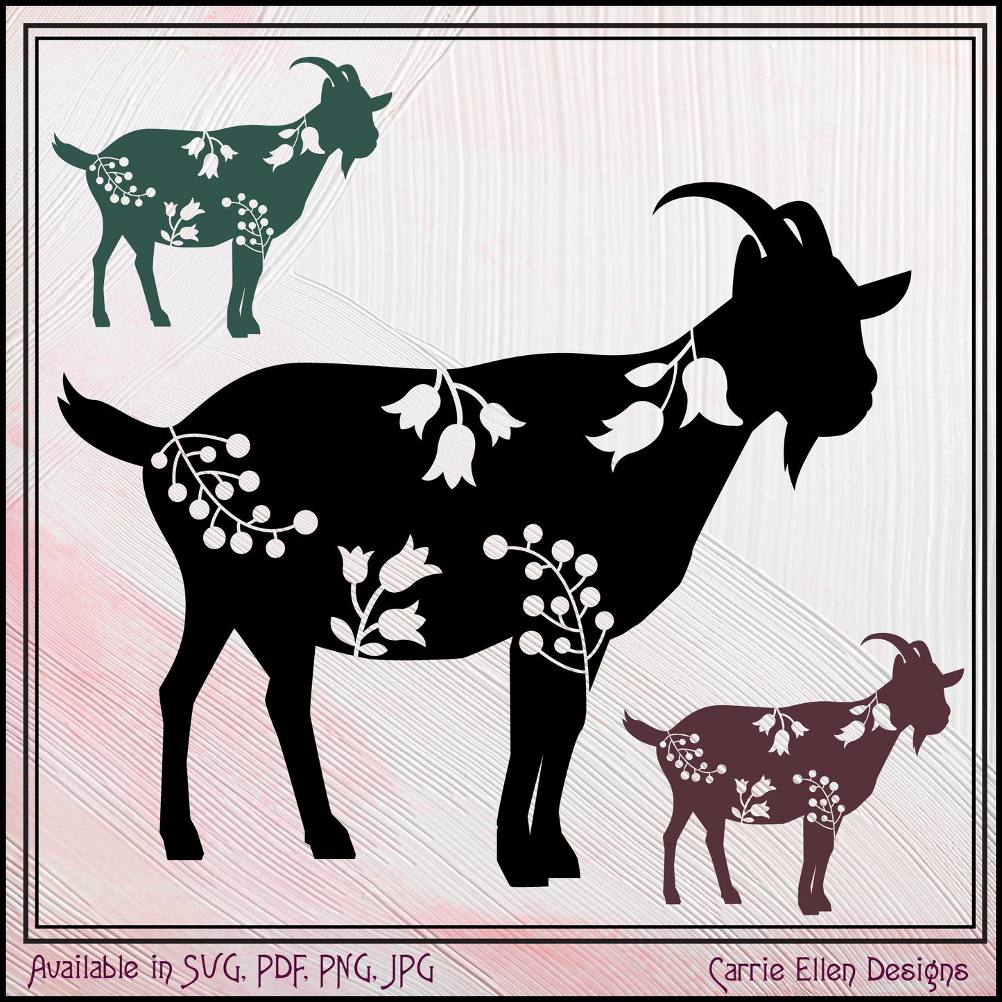 Floral Goat Vector Clipart, Farm Animal Silhouette with Wildflowers (1633)