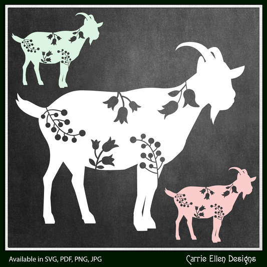 Floral Goat Vector Clipart, Farm Animal Silhouette with Wildflowers (1633)