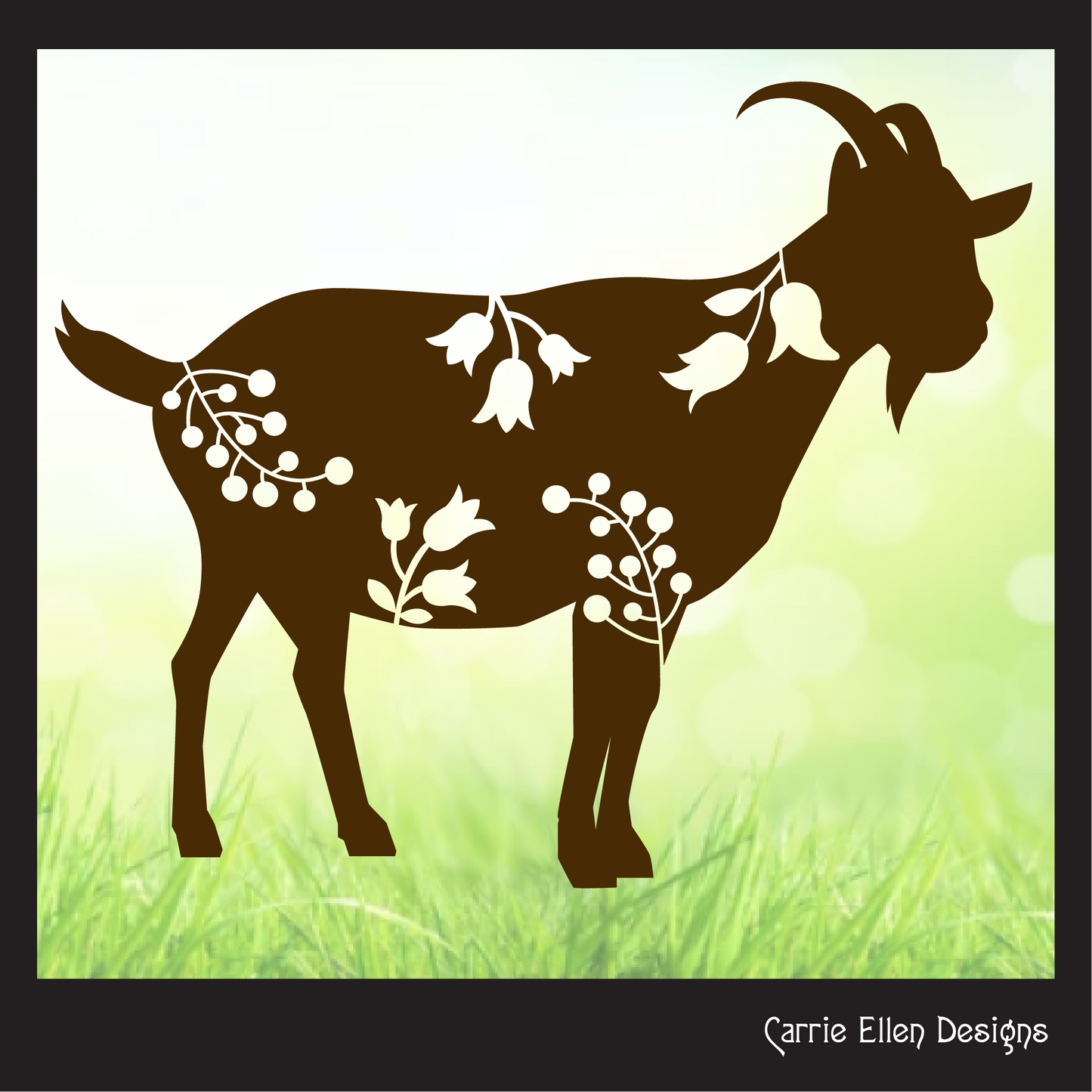 Floral Goat Vector Clipart, Farm Animal Silhouette with Wildflowers (1633)